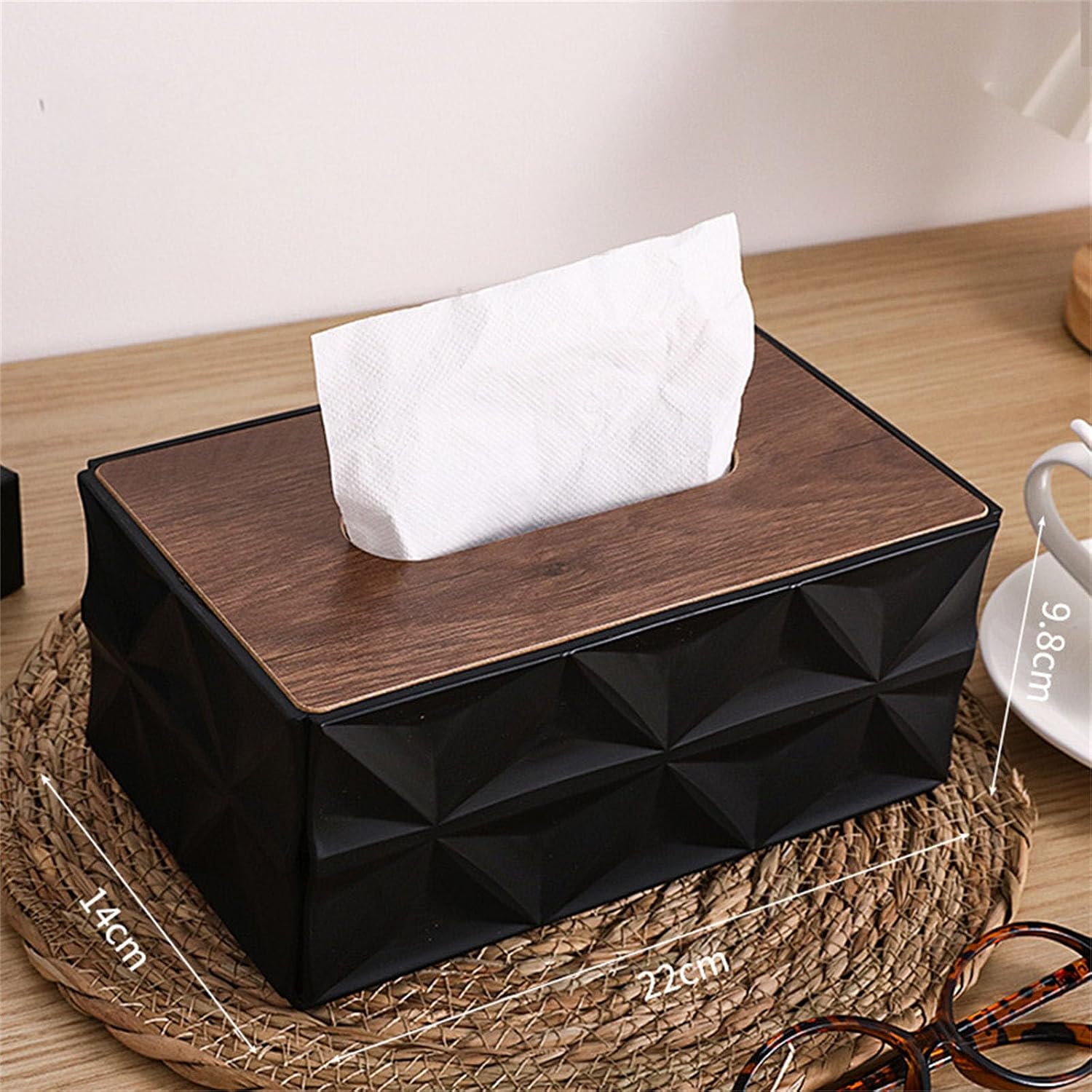 Decorative Household Essential Geometric Designs Wood Cover Tissue Paper Box for Home and Offices Use Tissue Pattern Wooden Home Nonslip Cover Detachable Towel Dispenser Box Holder Geometric Decor Use