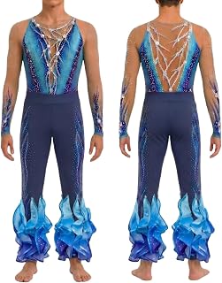 Rhinestone 2-Piece Figure Skating Outfit for Boys & Men, Gradient Mesh Long Sleeve Competition Ice Show Set