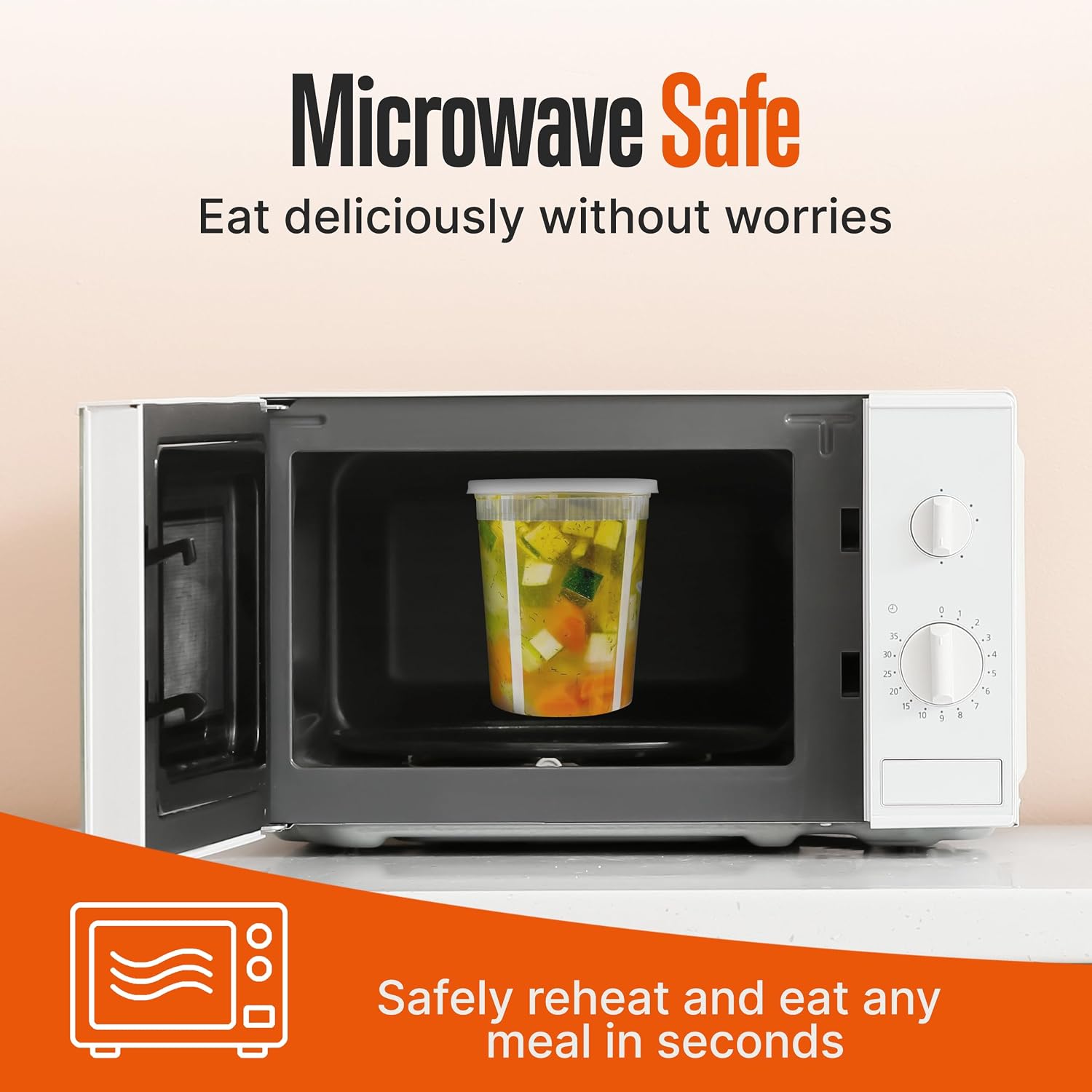 SQUATZ 100 Microwavable Food Container - 32oz Translucent Meal Box Storage with Lids, Ideal for Storing Soups, Condiments, Sauces, Dressing, Fruit, Baby Food, Healthy Snacks, and Leftovers, Large