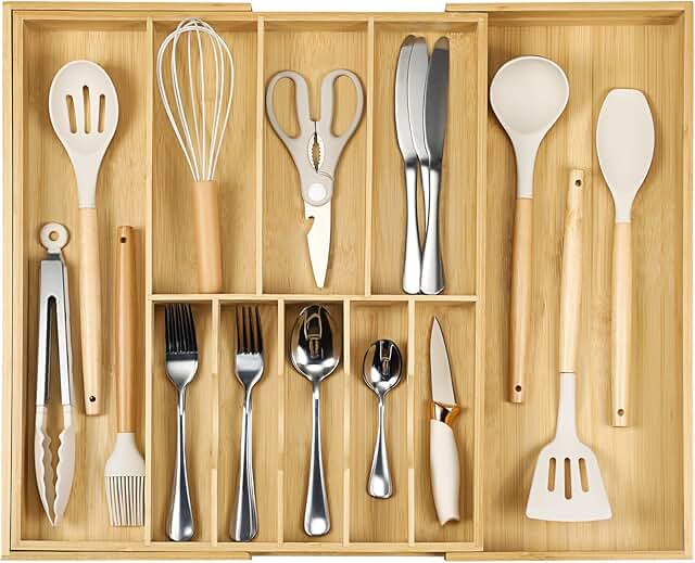 Fabsome Silverware Organizer for Cabinet Drawer, Expandable from 16.7'' ...