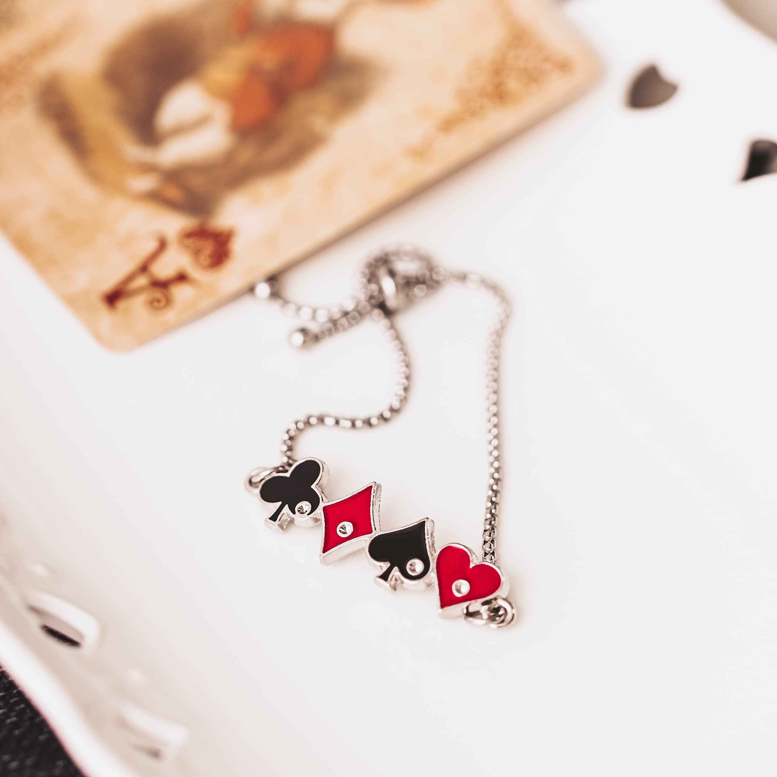 Card Player Bracelet Adjustable with the 4 Suit of Cards Hearts Spades Diamond Clubs Poker Casino
