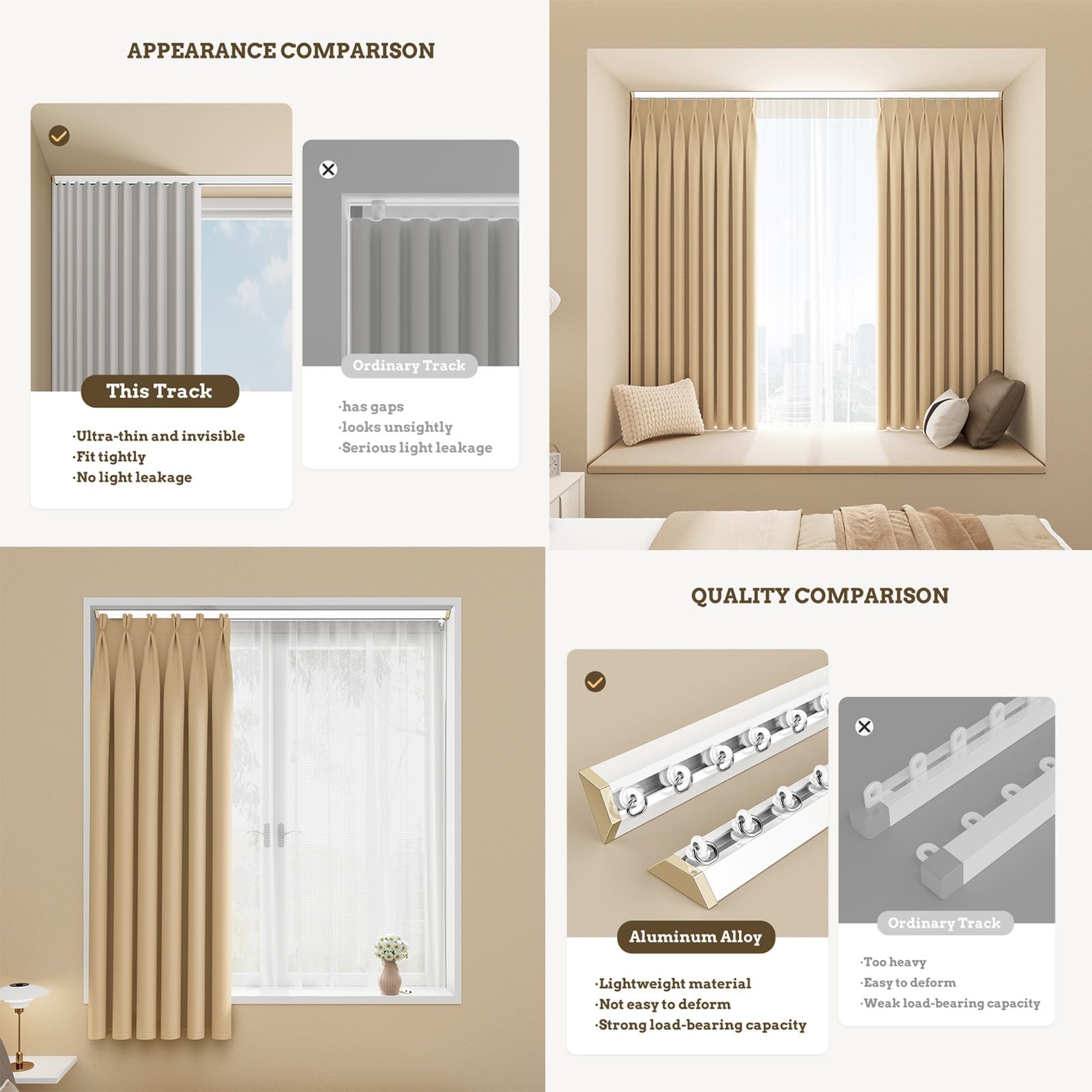 Rail de rideau ultra fin simple ou double pour chambre à coucher, salon, baie vitrée, douche (simple 130 cm) Design élégant Installation facile