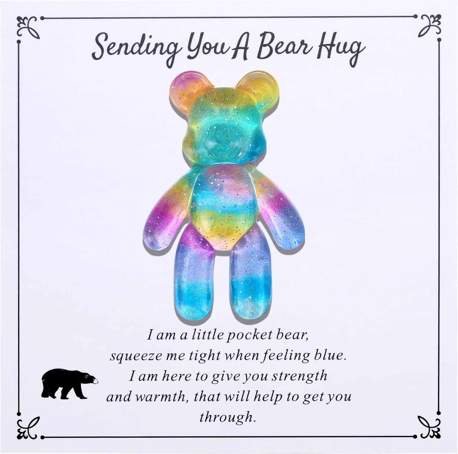 Pocket Bear Hug, Sending You A Bear Hug Card, Anxiety Relief Gifts for Women Men, Mental Health Positivity Gifts, Thinking of You Gift, Comforting Gift for Son Daughter Back to School, Rainbow Blue