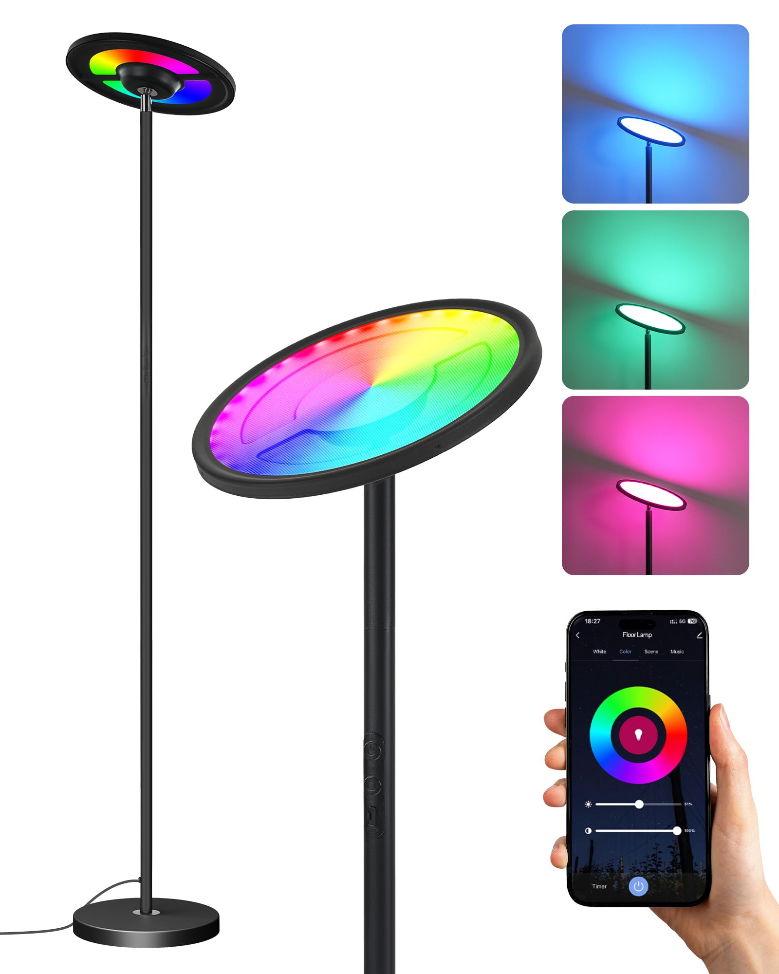 GOEBLESON RGB Stehlampe mit APP- und Sprachsteuerung, Kompat