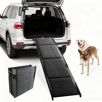 Dog Ramp for Car, Folding Pet Ramp with Comfortable Carpet Surface, Holds Up to 250lbs, Non-Slip 63" Portable Medium-Sized Dog Stairs for Bed, SUV & Truck