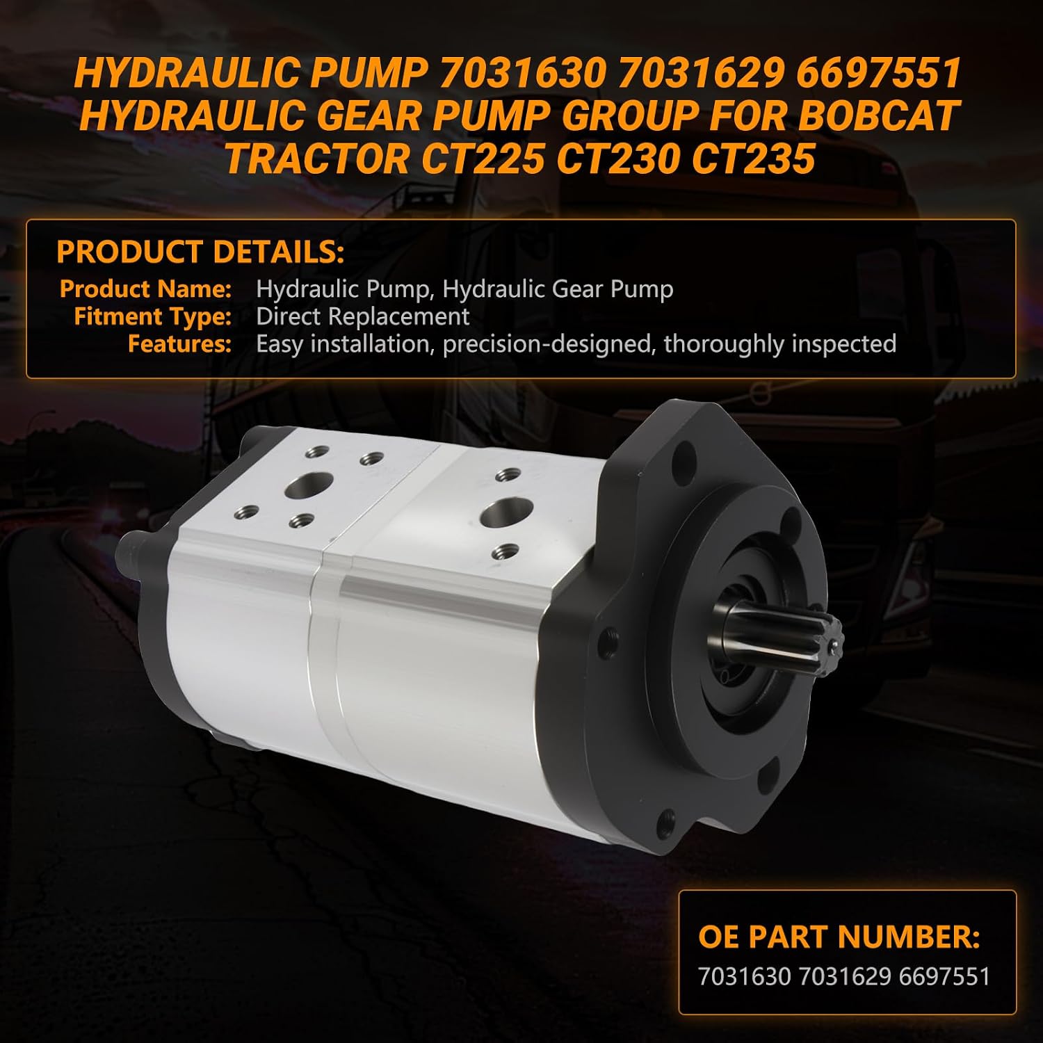 Hydraulic Pump 7031630 7031629 6697551 Compatible with Bobcat Tractor CT225 CT230 CT235 Hydraulic Gear Pump Group Aftermarket Replacement Parts