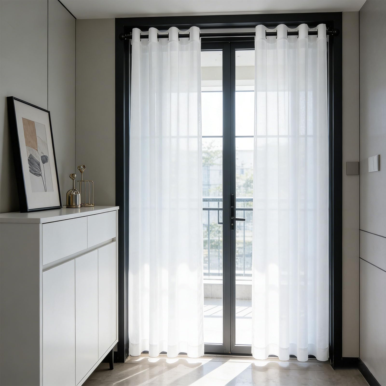 Rideau voilage blanc 50 x 290 cm translucide et anti-UV pour illuminer le salon