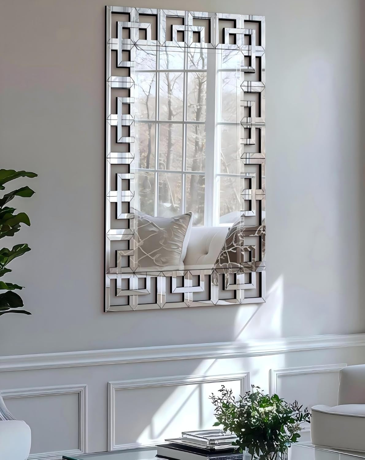 Venetian Wall Mirror Rectangular 48x28 inch Silver Mirrored Decorative Frame