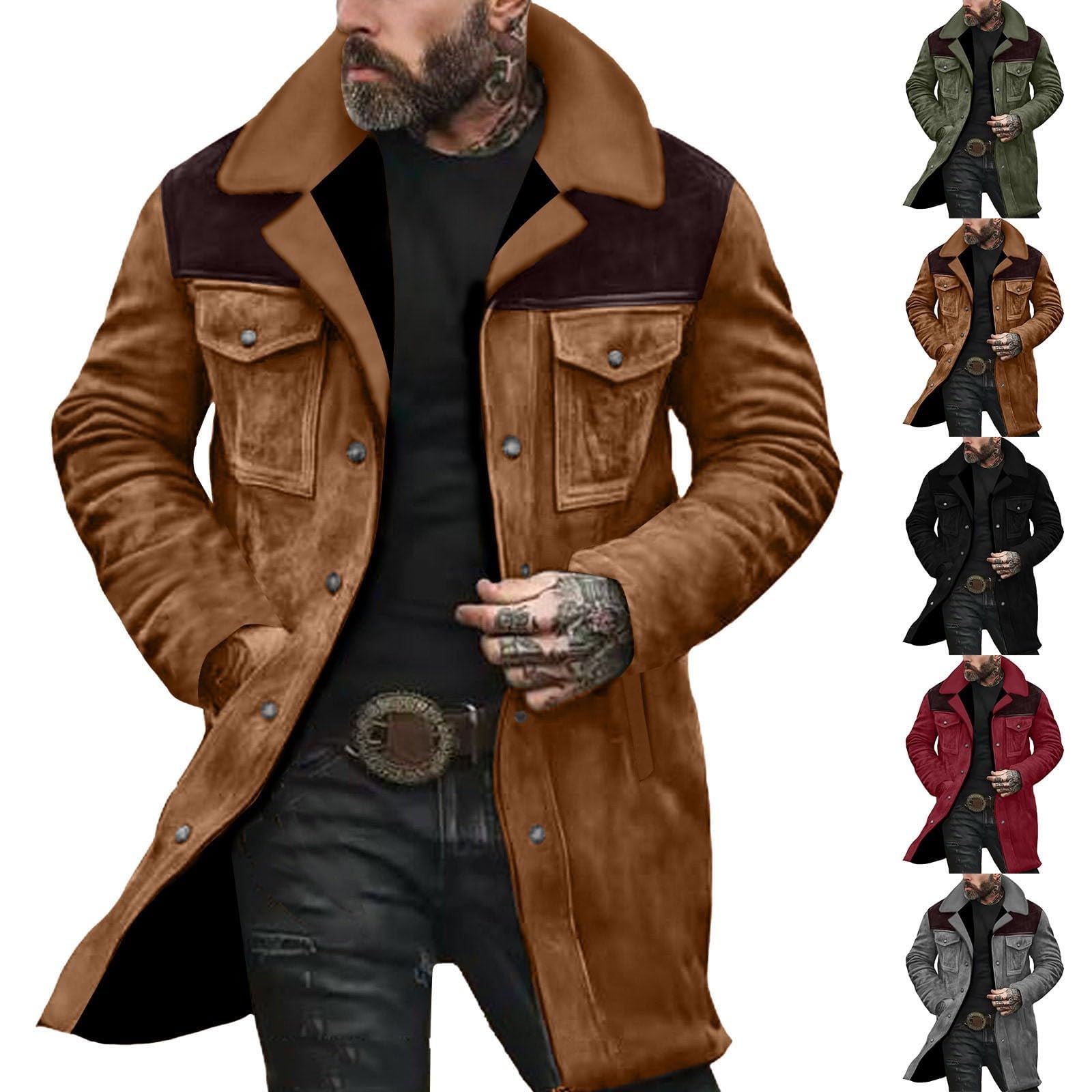 Winterjacke Herren Lang Wildlederjacke Wintermantel Lederjacke Warme Jacke