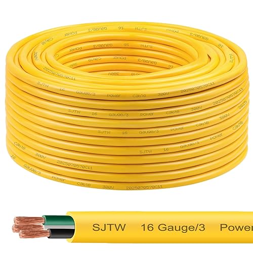 16/3 SJTW Yellow Wire 100 Feet - 16 AWG 3