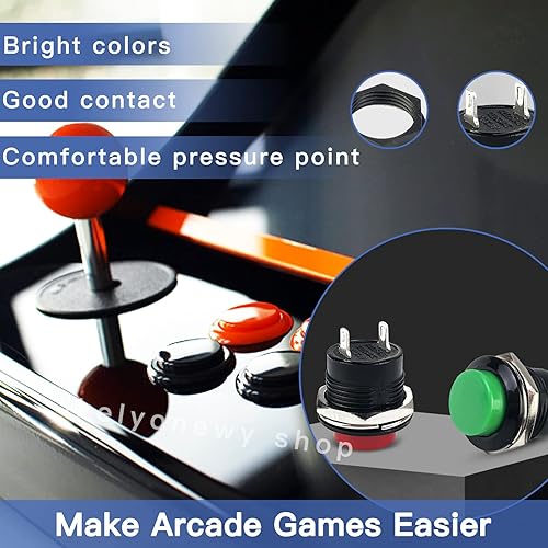 Miniatura 2 de Interruptor de encendido y apagado momentáneo de 0.630 in, surtido rojo, verde, amarillo, azul, blanco, negro, 3A, 250 V, CA, 2 pines, mini