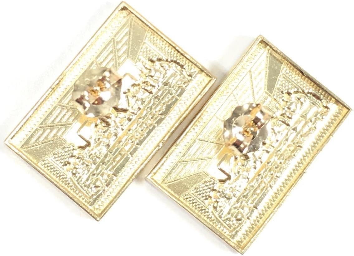 21 MM WIDE DIAMOND-CUT RECTANGLE APOSTLES JESUS LAST SUPPER STUD EARRINGS REAL10K YELLOW GOLD SG6225
