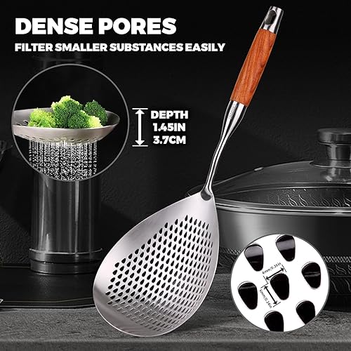 Miniatura 3 de Skimmer - Cuchara ranurada de acero inoxidable 304 de 17 pulgadas para pasta, cuchara para cocinar y freír, cuchara coladora de metal grande con