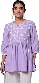 Amazon Brand - Myx Women's Pure Cotton Embroidered Short Kurti | Tunic | Short Kurta (Available in Plus Sizes) Price In India