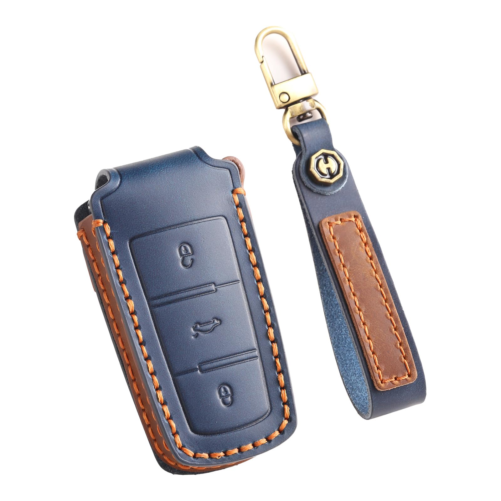Coque de protection pour clé Passat CC Variant et GTI en cuir bleu - 8