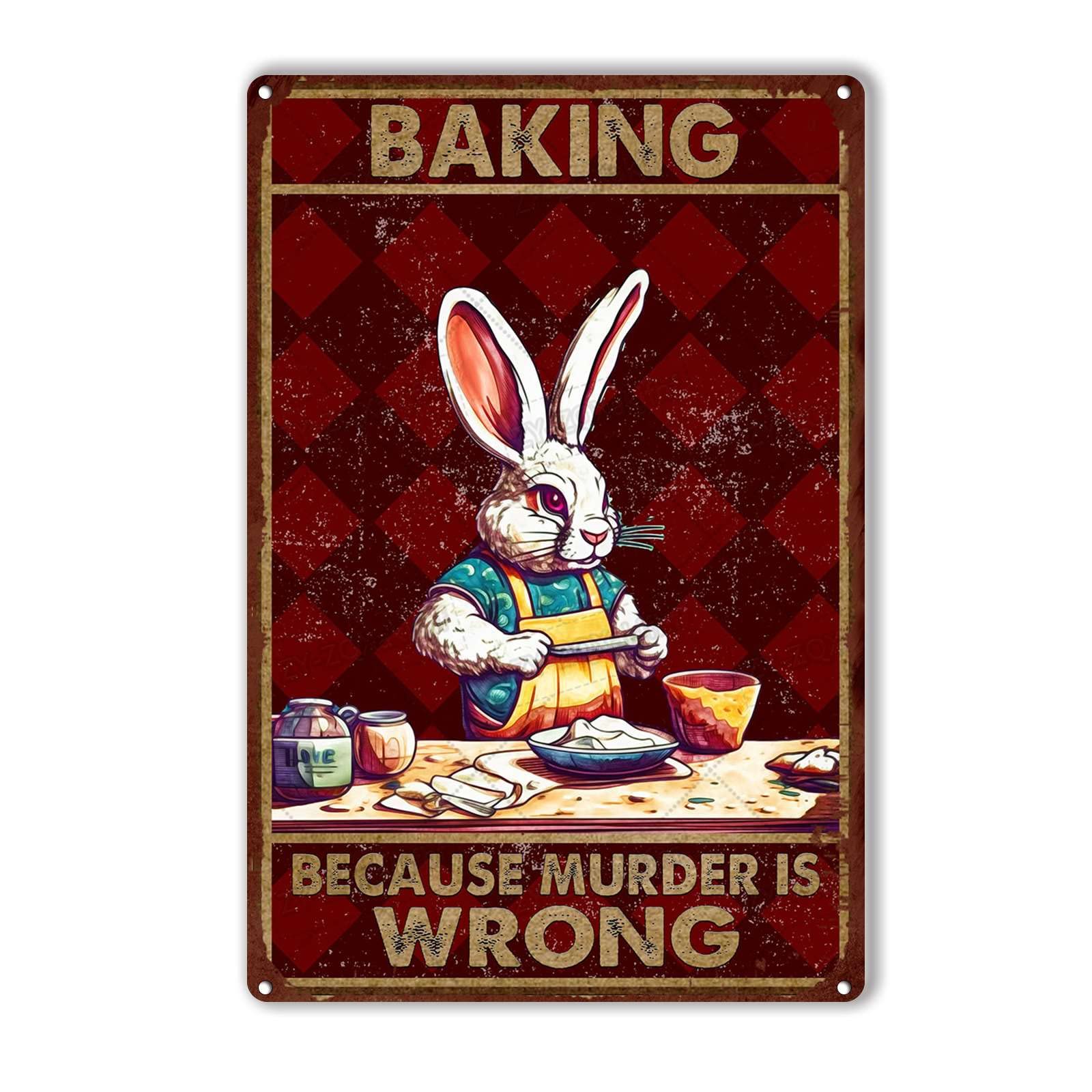 peiyeety Metal Tin Sign Bunny Baking Inspired Vintage Decorative Wall Plaque, Kitchen Poster For Home Kitchen Living Room Bar Cafe Farmhouse Indoor Outdoor Patio Wall Decoration, 12x16 Inch
