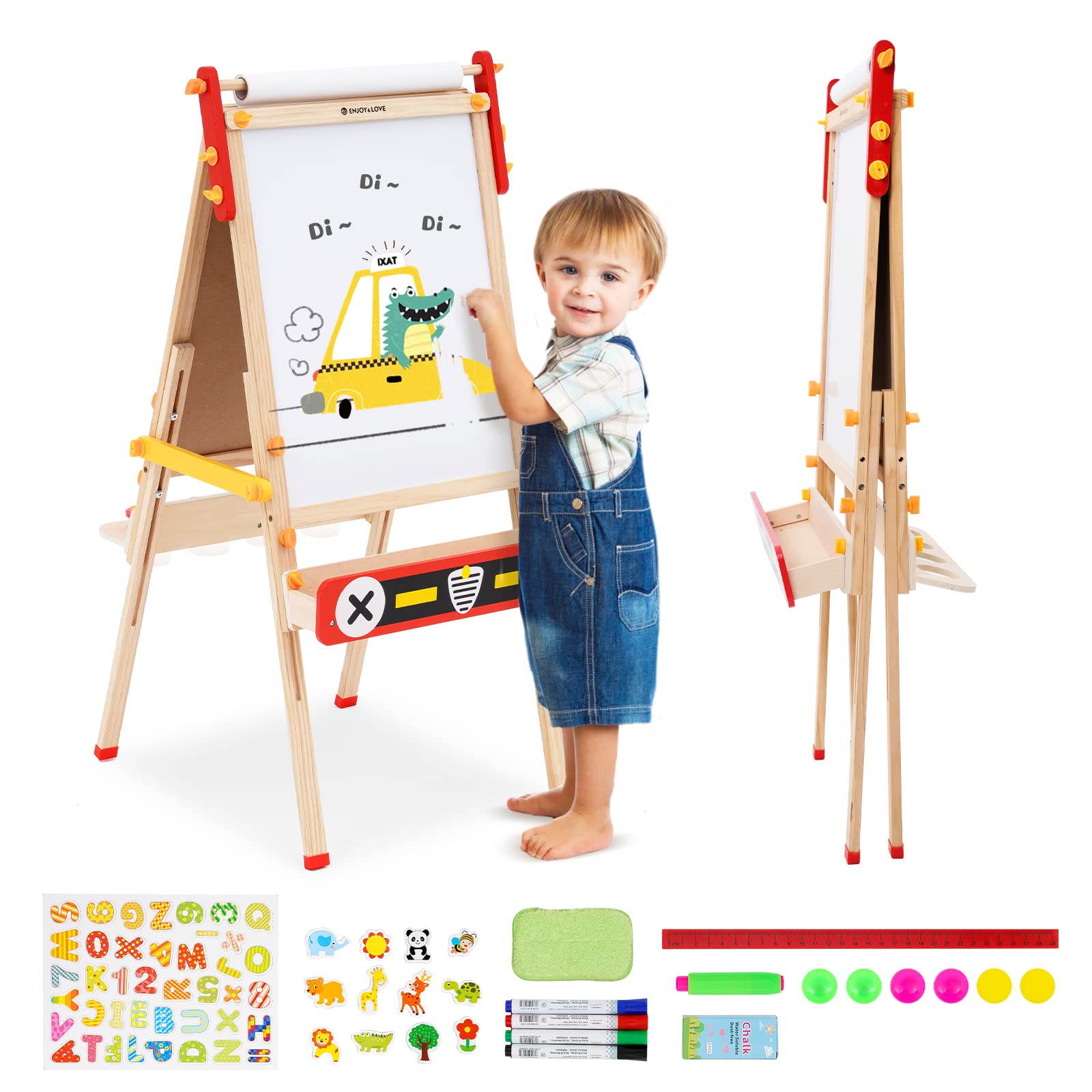 Chevalet et bureau d'art 2 en 1, Chevalet Peinture Enfant Double Face avec cha pour enfants