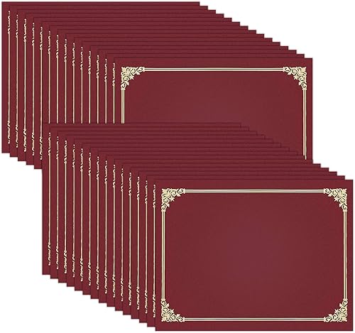 SUNEE Titulares de certificados (borgoña, 30 paquetes), cubre diploma, borde de lámina dorada, para certificados de tamaño carta de 8.5 x 11,