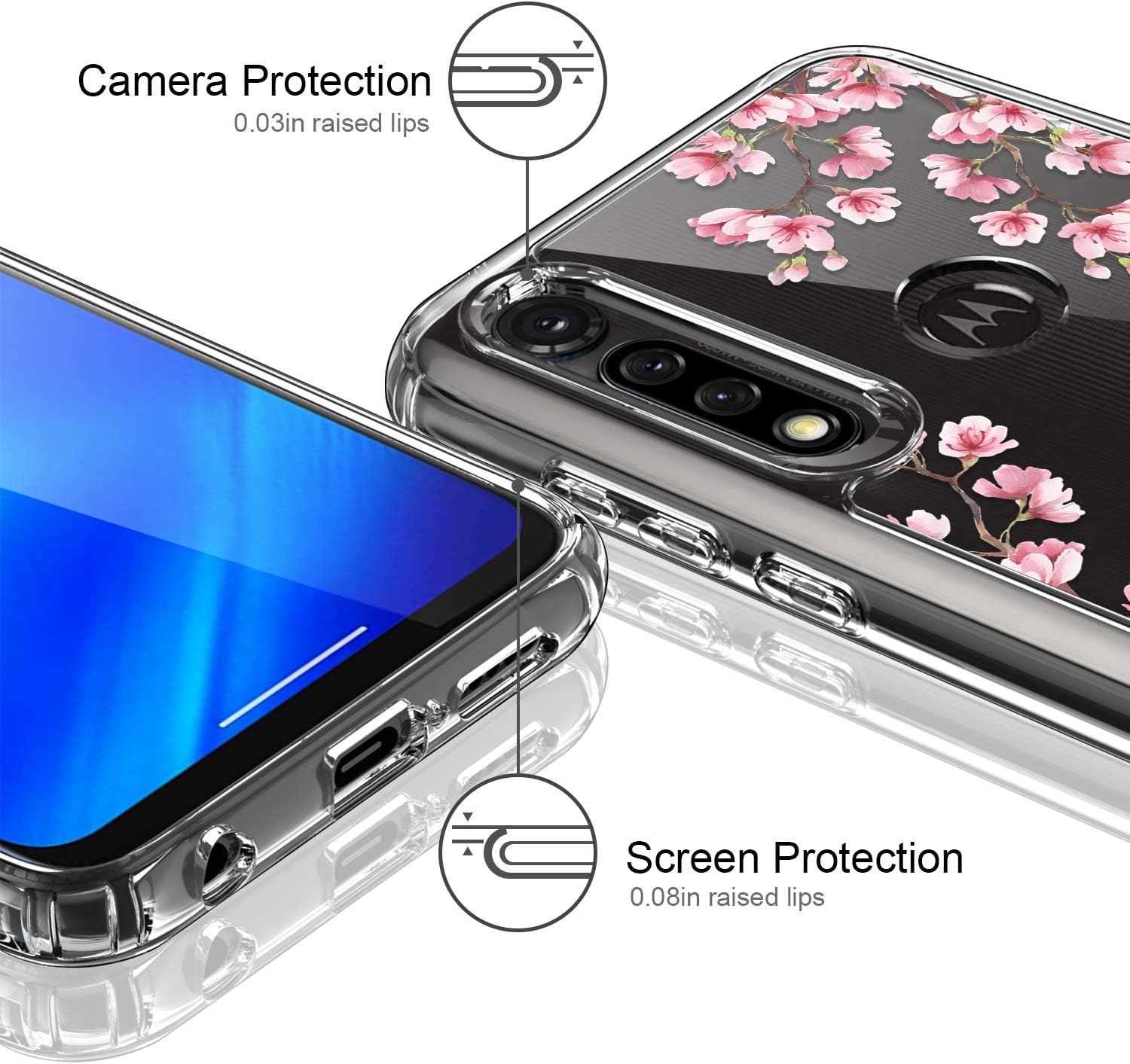 ICEDIO Moto G Power Case with Screen Protector,Clear TPU Cover with Fashionable Designs for Girls Women,Slim Fit Protective Phone Case for Moto G Power Cute Floral Flower Patterns