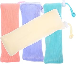 GLEAVI 4 sacos de sabonete de malha para guardar sabonete, sacos de espuma de malha, sacos de espuma, sacos de sabonete, sacos de rede com cordão para banho e chuveiro