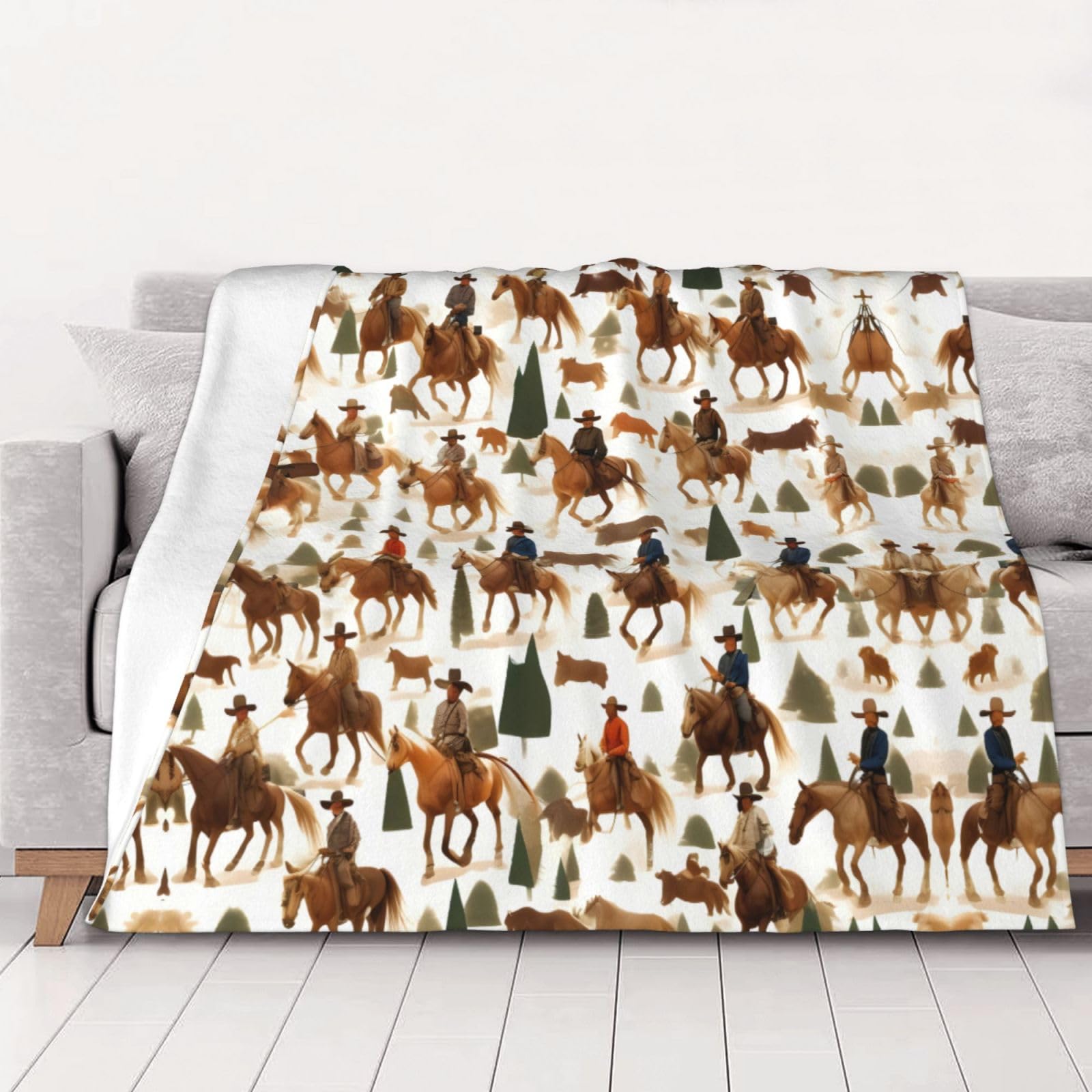 Couverture en flanelle Cowboy Ride Horse douce en microfibre pelucheuse pour lit enfant