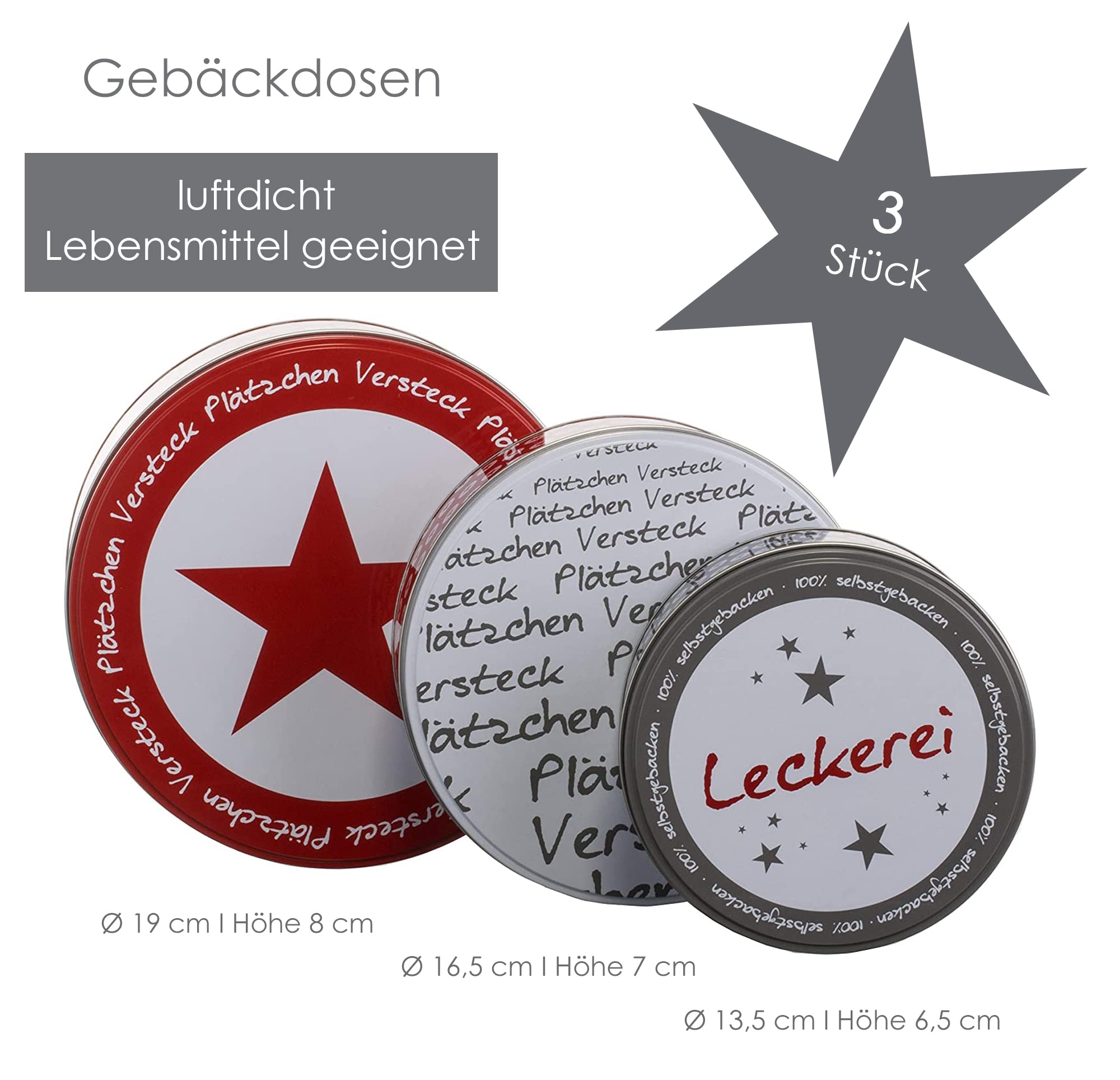 Heimtexland 3er Set Gebäckdosen Metall - Weihnachts Keksdosen Mit Kugelbaum Motiv | Vorratsdosen Rund