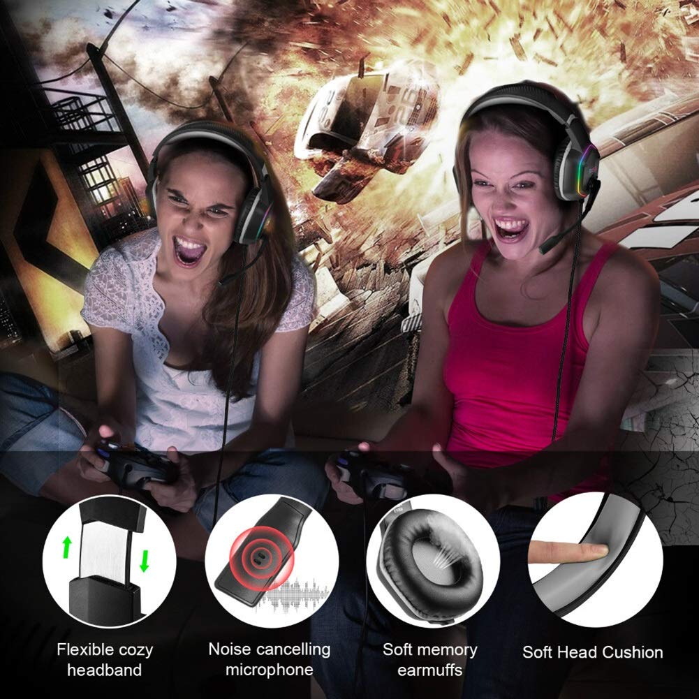 Sonido Surround Gaming Headset 7,1 con MICROFONO for PS4 / Xbox 360 / PC Gamer USB estéreo de Auriculares con Cable RGB LED Luz (Color : Green)