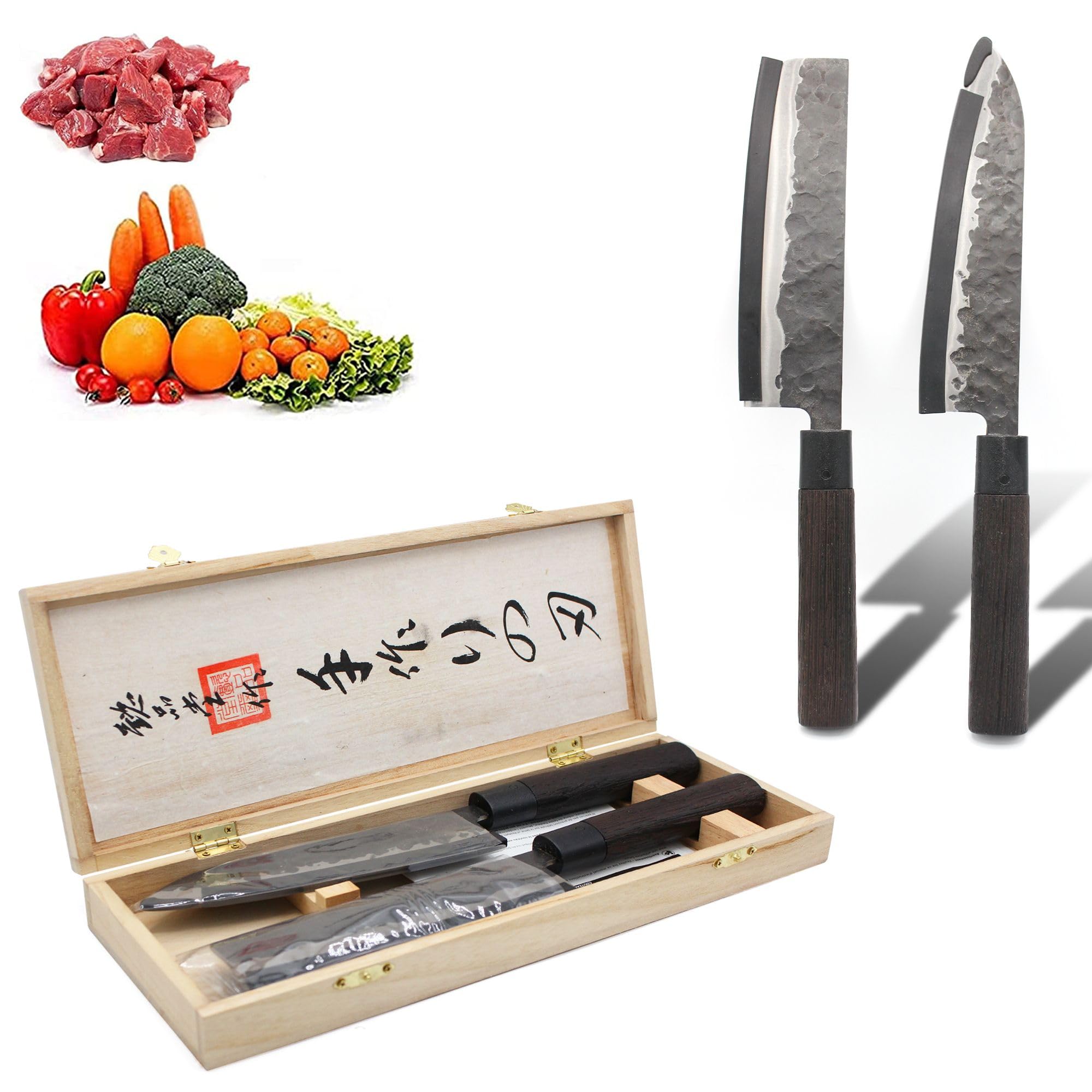 Fishtec - Coffret couteaux de cuisine haut de gamme - Lames acier japonais - Manches palissandre africain ergonomiques - Boîte cadeau élégante - Idée cadeau pour cuisiniers débutants et