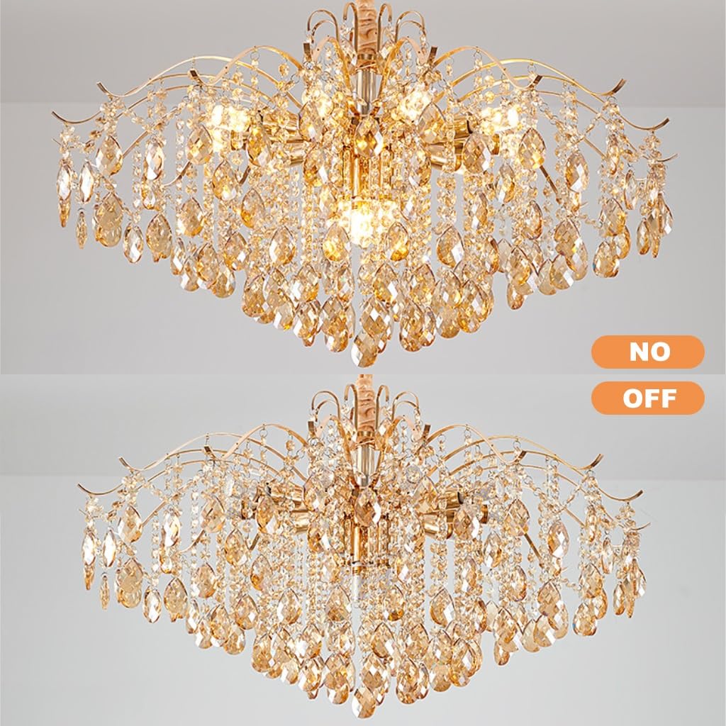 Kristall Gold Kronleuchte Moderne Pendelleuchte, Kristall Lampenschirm Hängelampe Für Lampe Wohnzimmer Esszimmer, Pendellampe Mit E14 Lüster Für Schlafzimmer Küche Villa, Deckenleuchte(80CM)
