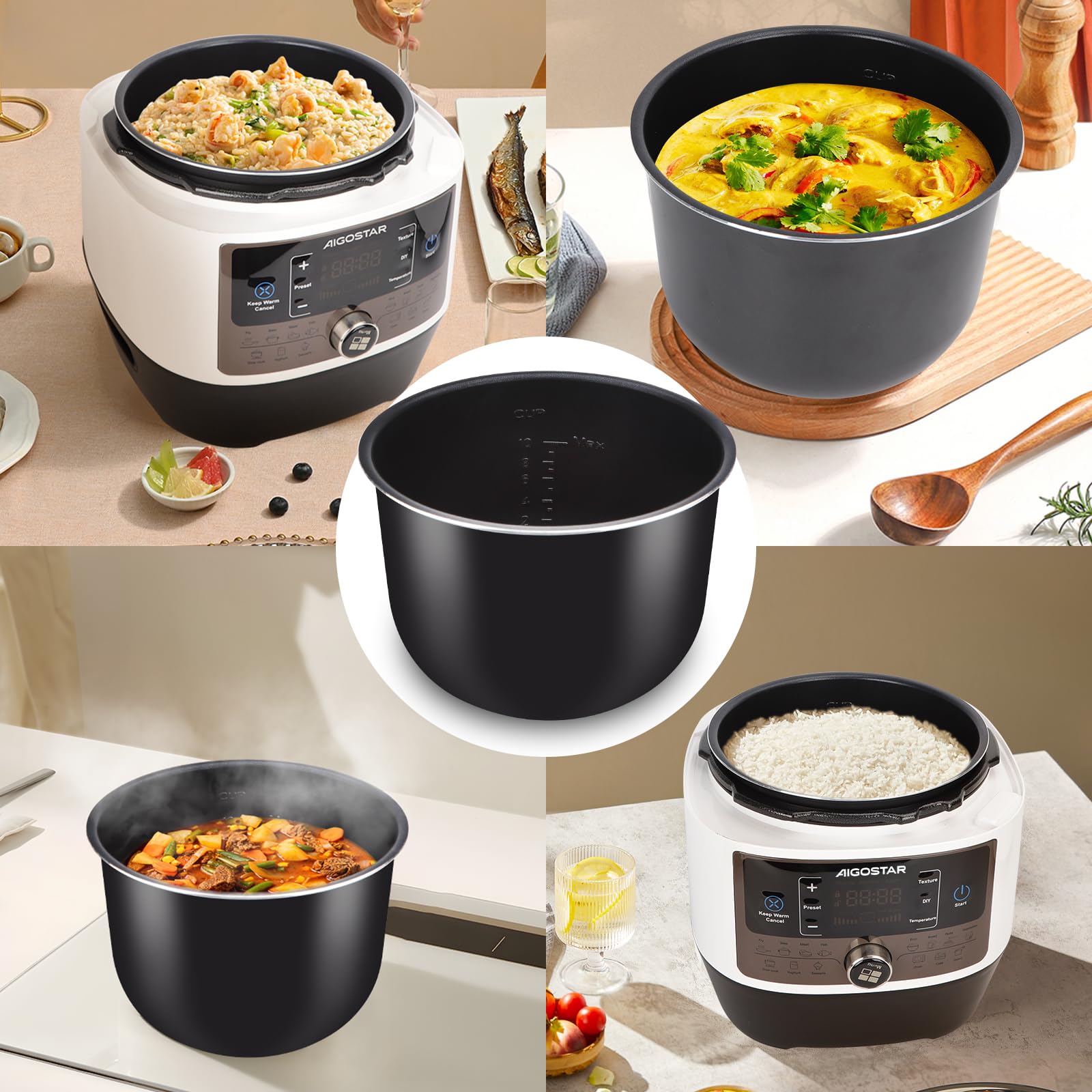 Aigostar Olla de Cocción Interior Presuure Cooker 5,5 litros, Interior con Revestimiento Antiadherente, Olla Arrocera, para Aigostar Slow Cooking(Panda), Negro