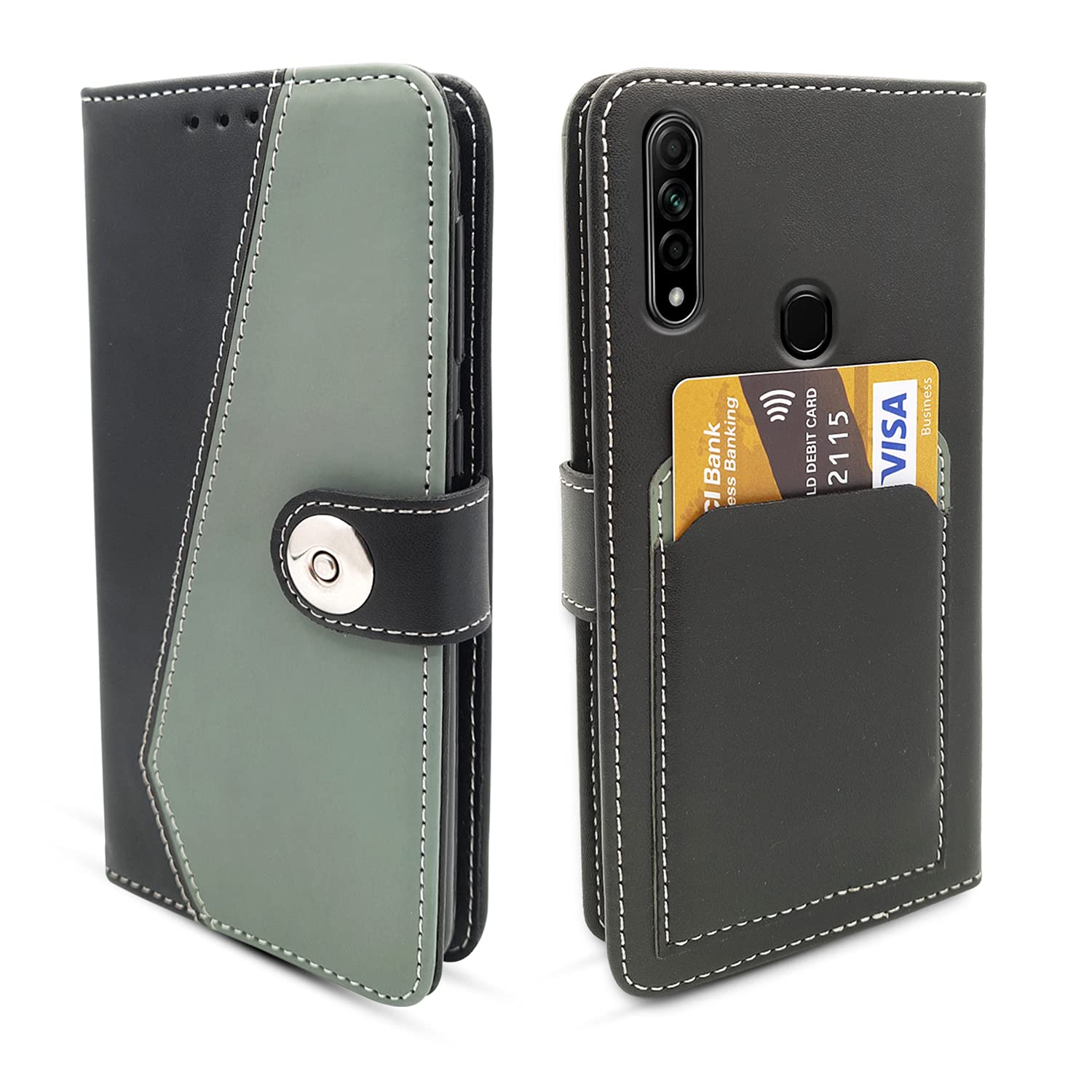 Pikkme Oppo A31 Black Leather Magnetic Flip Wallet Case Cover | Pocket Back Side for Oppo A31 (Grey)