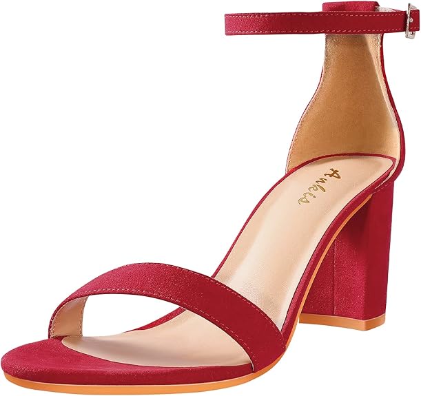 Ankis Nude Black Silver Gold Heels for Women Open Toe Ankle Strap Chunky Heel Pump Sandals Party Wedding Strappy Buckle Sandals Standard Size 2.75 Inches Tall Thick Heel Design