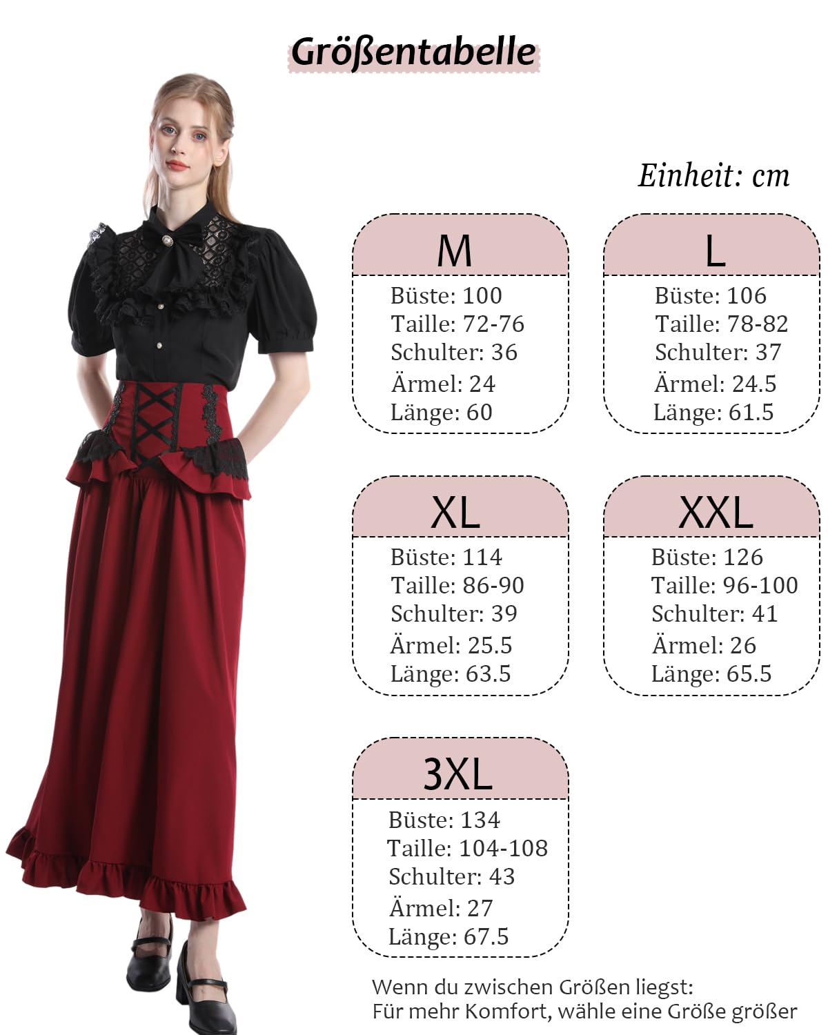 Fiamll Camicetta da donna vittoriana vintage con fiocco, colletto alto con volant a maniche lunghe, K-nero.