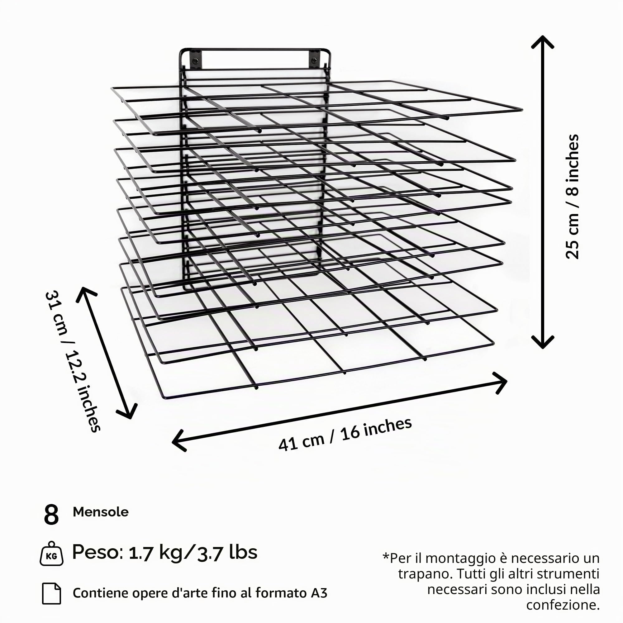 Stendino Artistico Per L'aula | Piccolo Stendibiancheria Appendibile | 8 Ripiani Rimovibili | Portaoggetti Per Quadri Su Tela | Per Pittura Con Viti | Stendino Per L’arte, Disegni E Altro