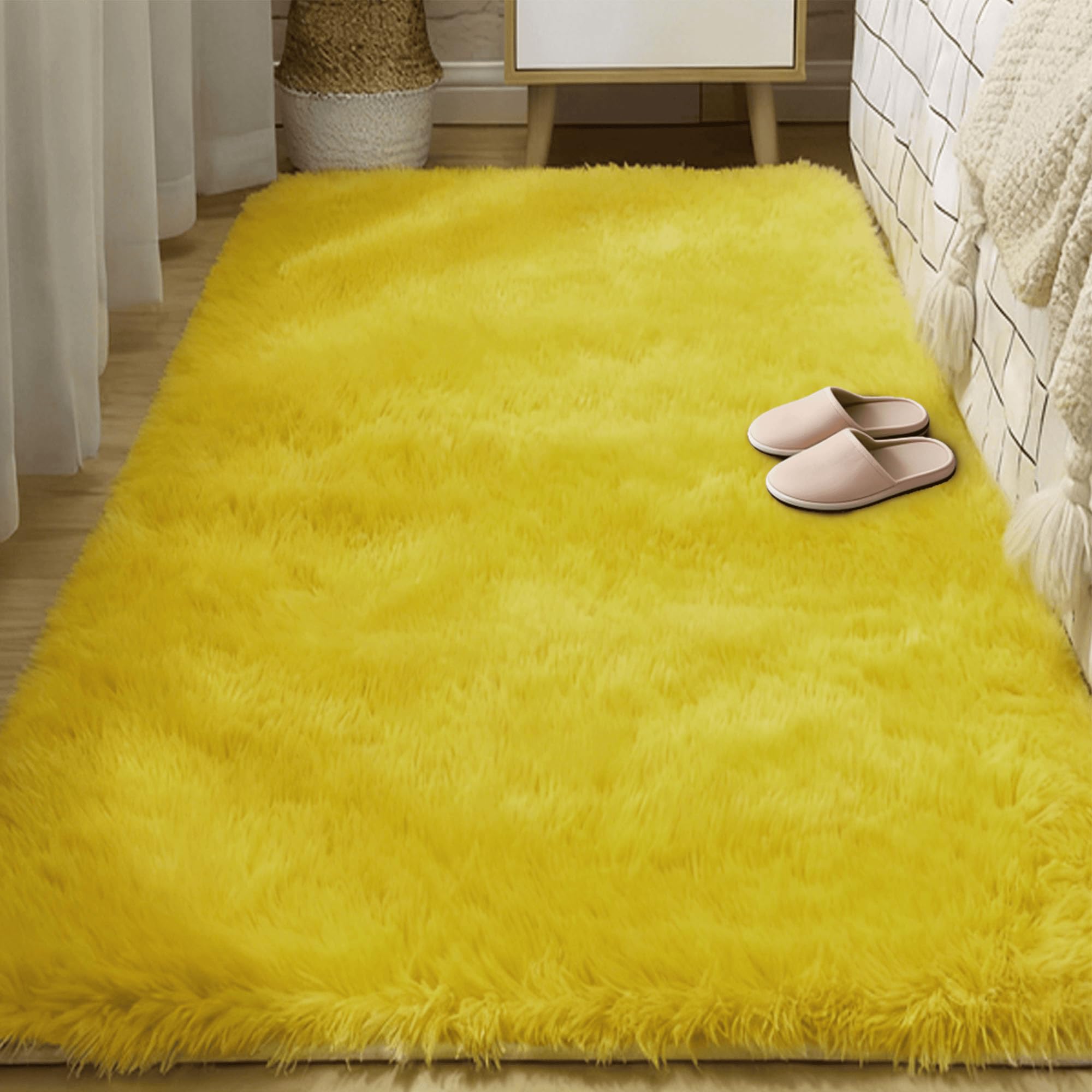 Tapis de salon shaggy moderne jaune 230x260 cm de haute qualité moelleux