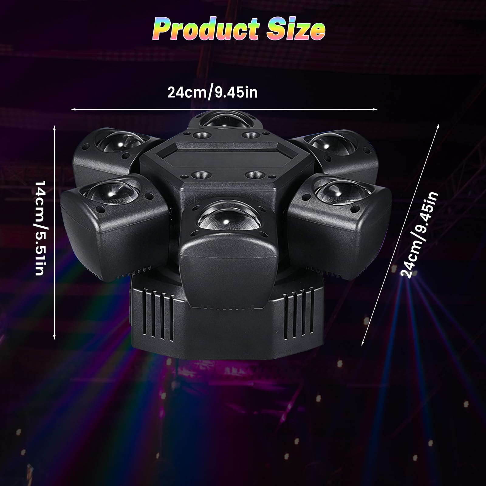 80 W Moving Head DJ Effet lumineux avec télécommande et contrôle de la musique Lumière stroboscopique avec 6 bras d'éclairage, 4 modes de fonctionnement, éclairage de scène pour fêtes, spectacles