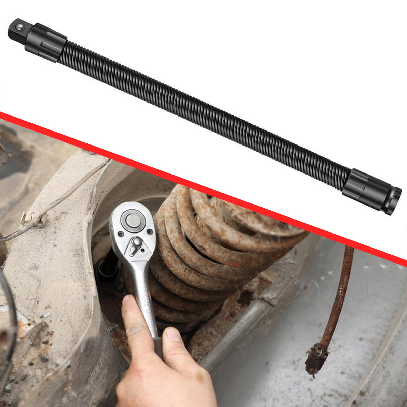 1/2 in Flexible Shaft Extension Extender with Spring Steel Shaft Ratchet Spanners Torque Socket High Torque Electric Wrench Connecting Rod for Bolt Fastener Corner Mechanic Repair Machinery - Image 3