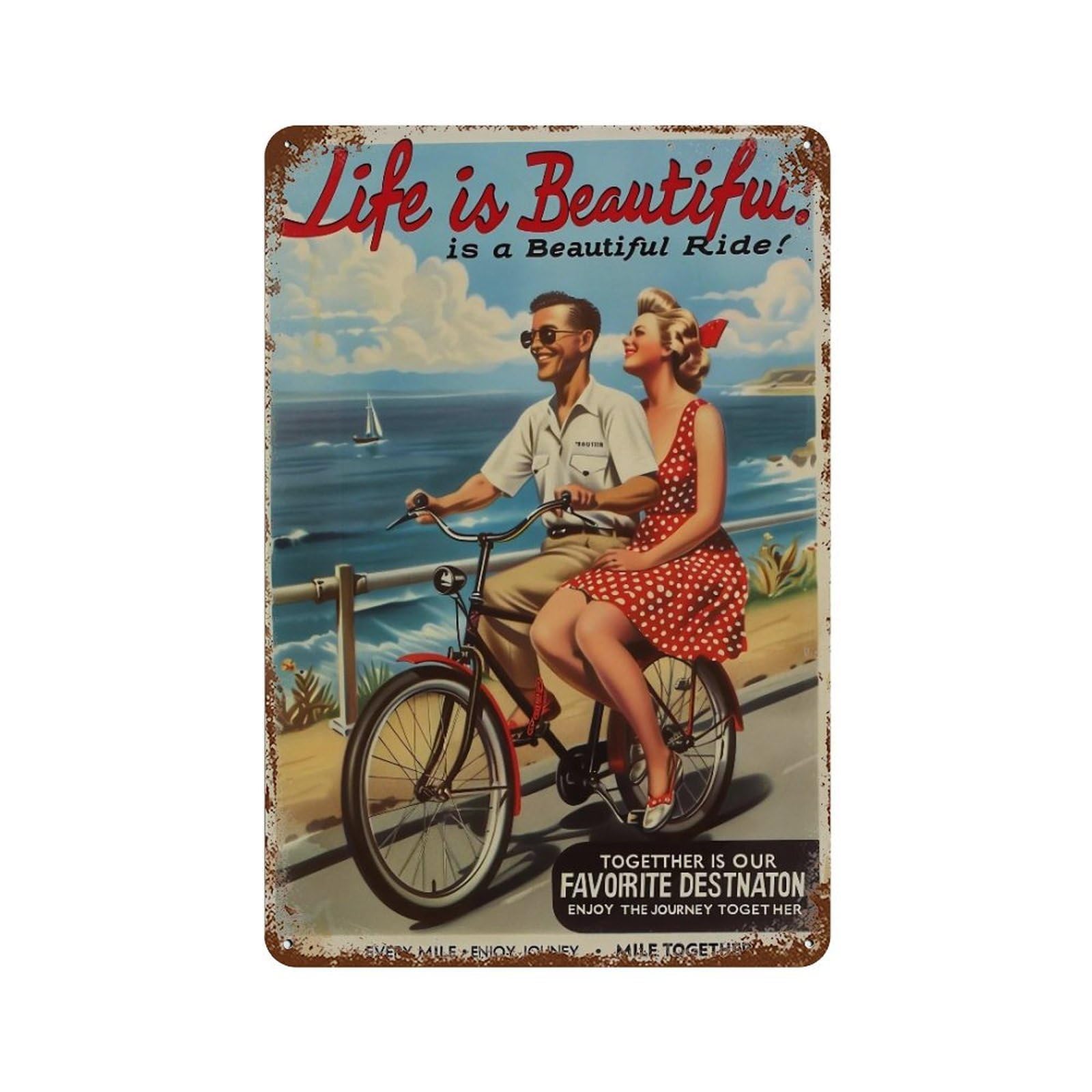 YHGERTKU Couple Tandem Bicycle 02 Wall Art Retro Iron Vintage Metal Tin Sign Poster Modern Decor for Living Rooms Gift 30x20cm