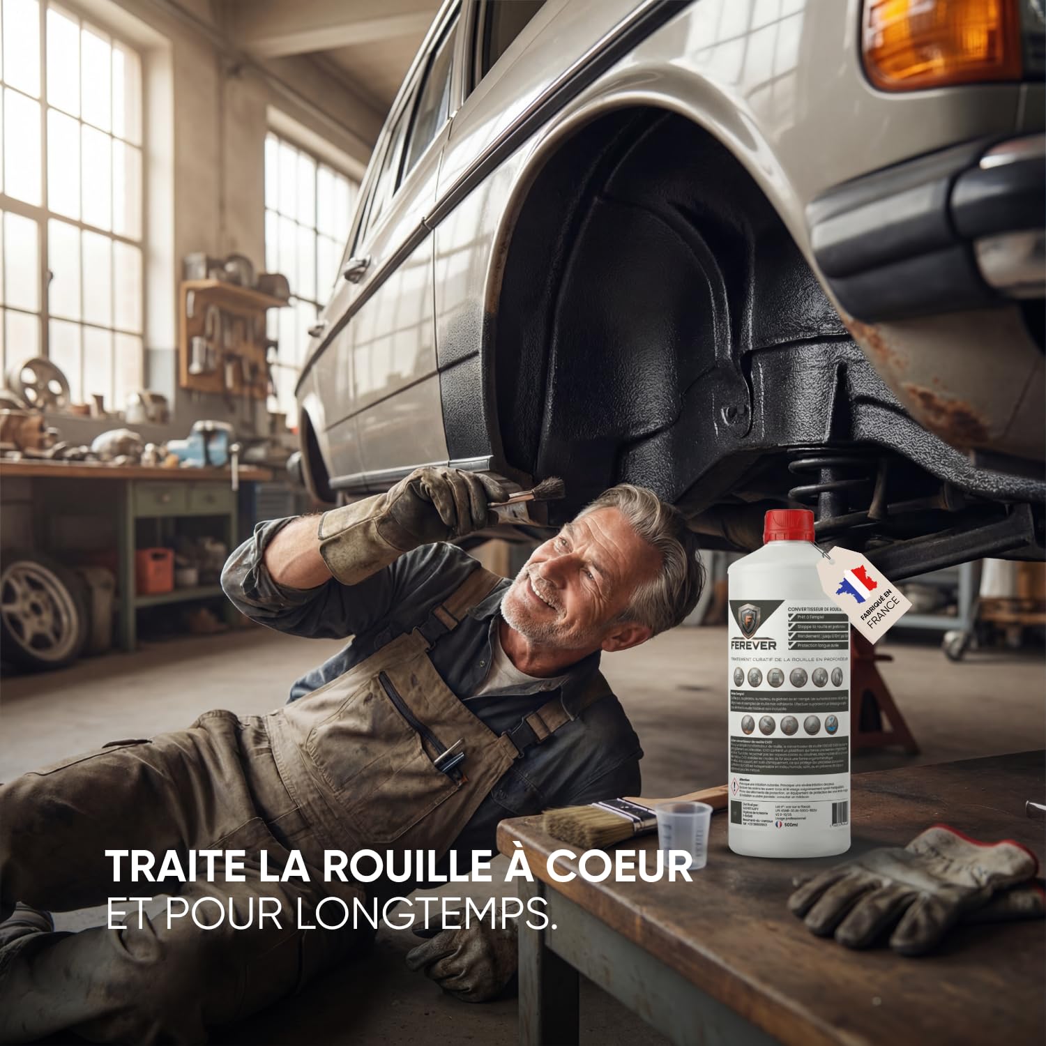 FEREVER Convertisseur de Rouille Antirouille Métal 500 ml | Stop Rouille Carrosserie Voiture Jardin Bricolage | Destructeur de Rouille | Film Protecteur Mat | Prêt à peindre | Pinceau Rouleau Spray - 4