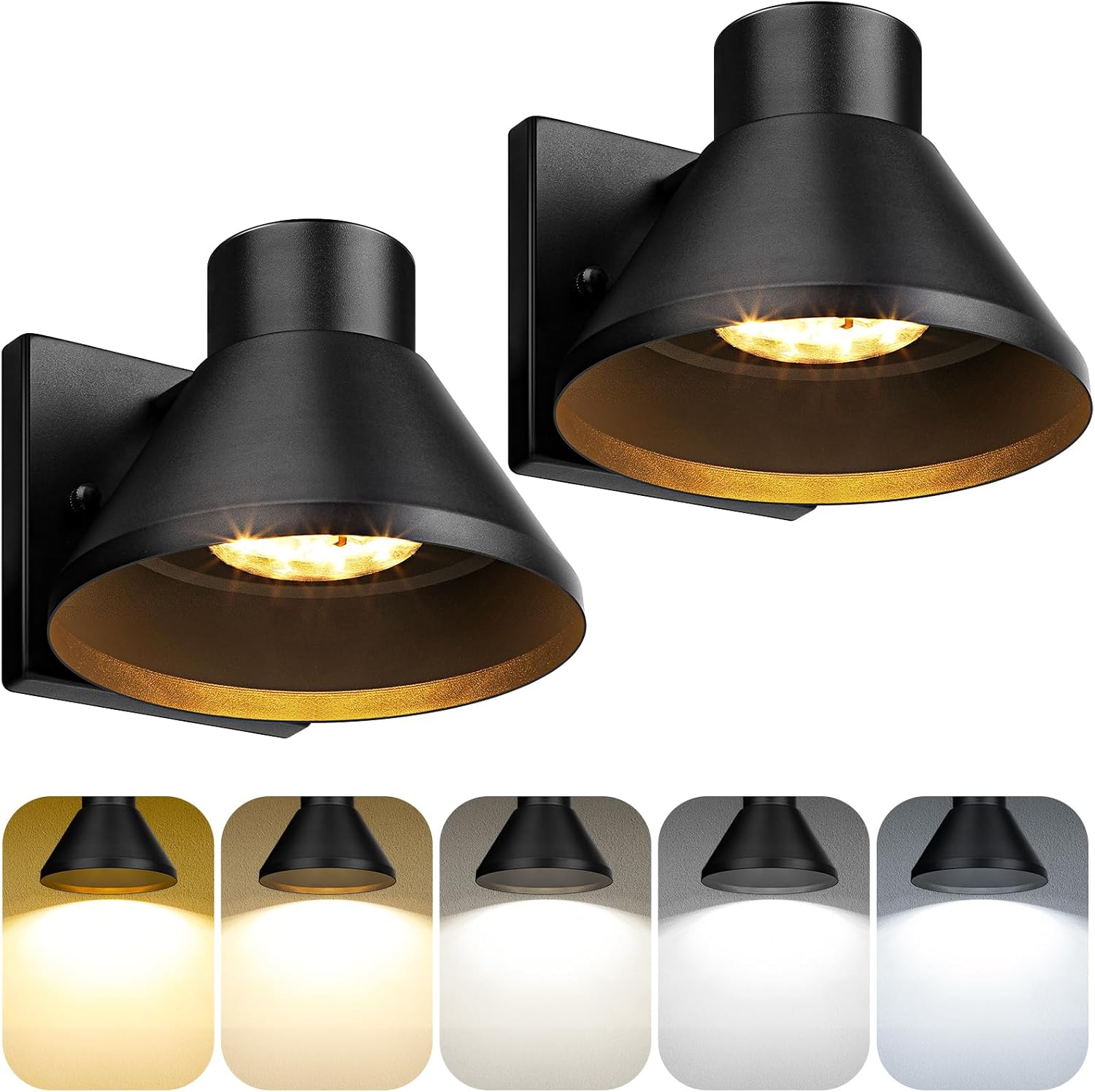 TOBUSA 5CCT LED Outdoor Wall Lights, Black Wall Light Fixtures Set of 2