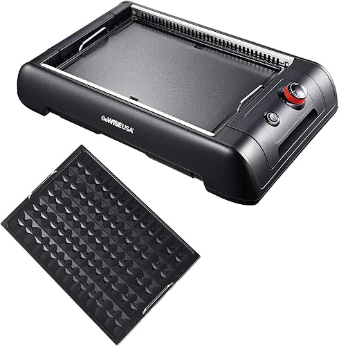 Miniatura 4 de GoWISE USA GW88000 - Parrilla y plancha 2 en 1 sin humo para interiores con platos intercambiables y bandeja de goteo extraíble + 20 recetas