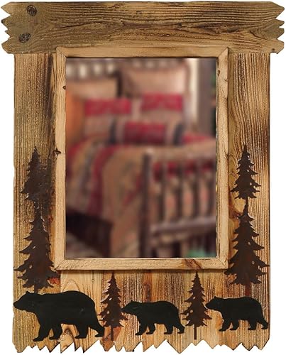 Espejo de madera rústica con siluetas de oso - Decoración de pared estilo cabaña