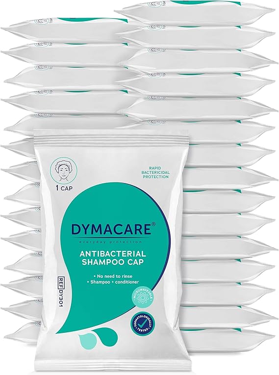 DYMACARE Antibacterial No Rinse Shampoo Cap Rinse Free Shower Cap