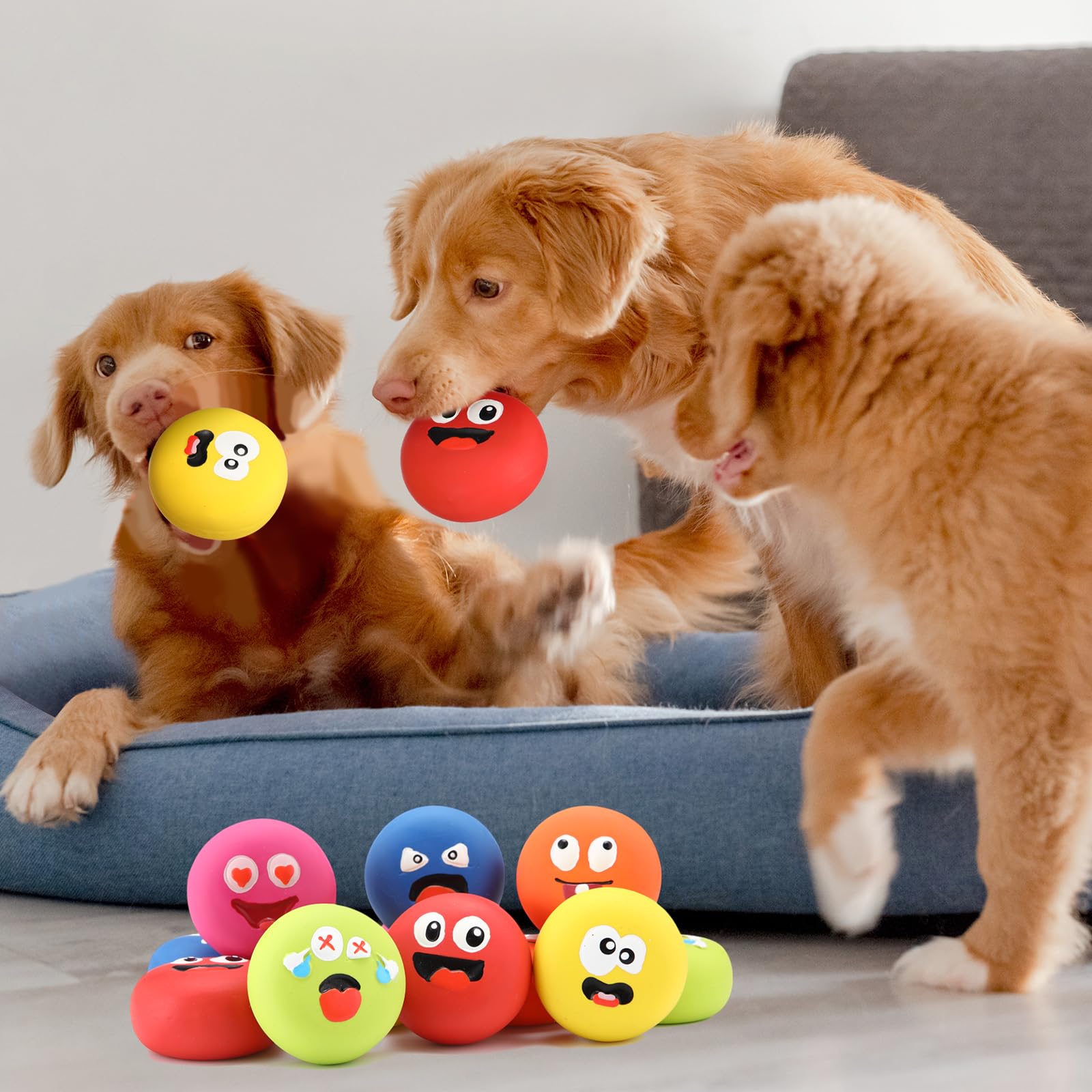 Hungdao Quietschendes Hundespielzeug mit lustigem Gesicht, weiches Latex, Gummi, Hundespielzeug, Spielzeug für kleine Rassen, interaktiv, 24 Stück