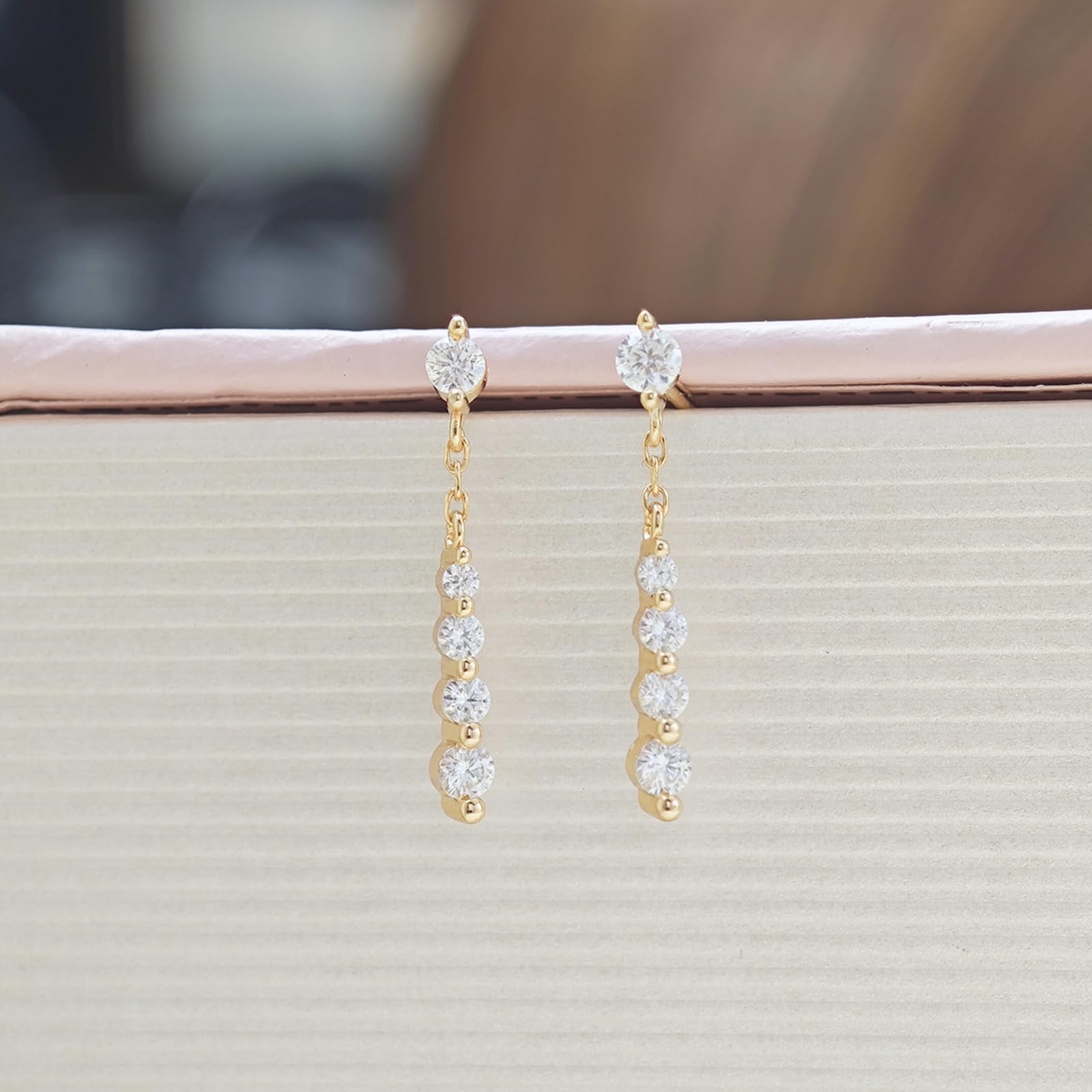 Pendientes colgantes con borla de moissanita de oro amarillo de 9K/14K/18K para mujer