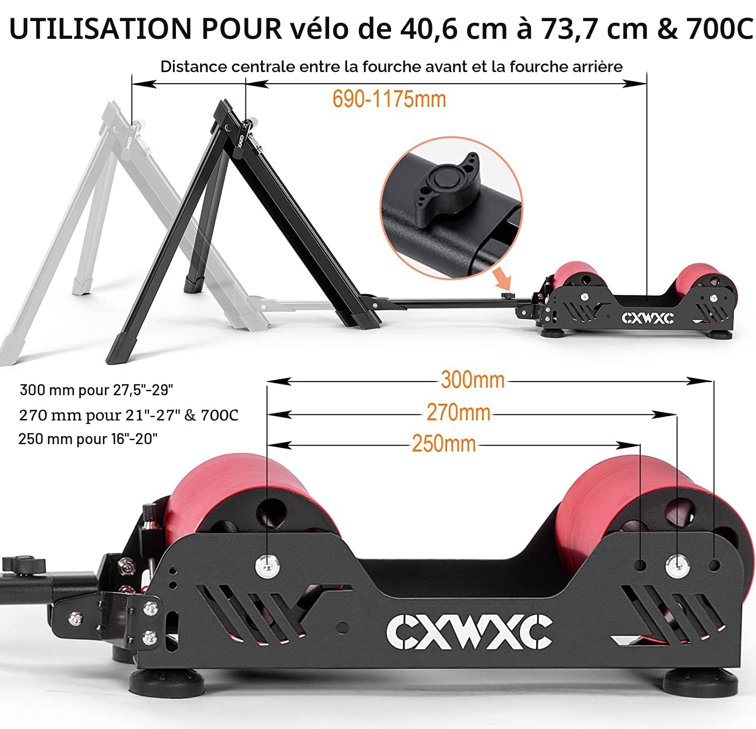 CXWXC Home Trainer Vélo, Entraîneur à Vélo pour Roue 16-29", Support Entrainement Vélo à Domicile avec Frein Magnétique de 5 Niveaux de Résistance, Charge jusqu'à 150 kg