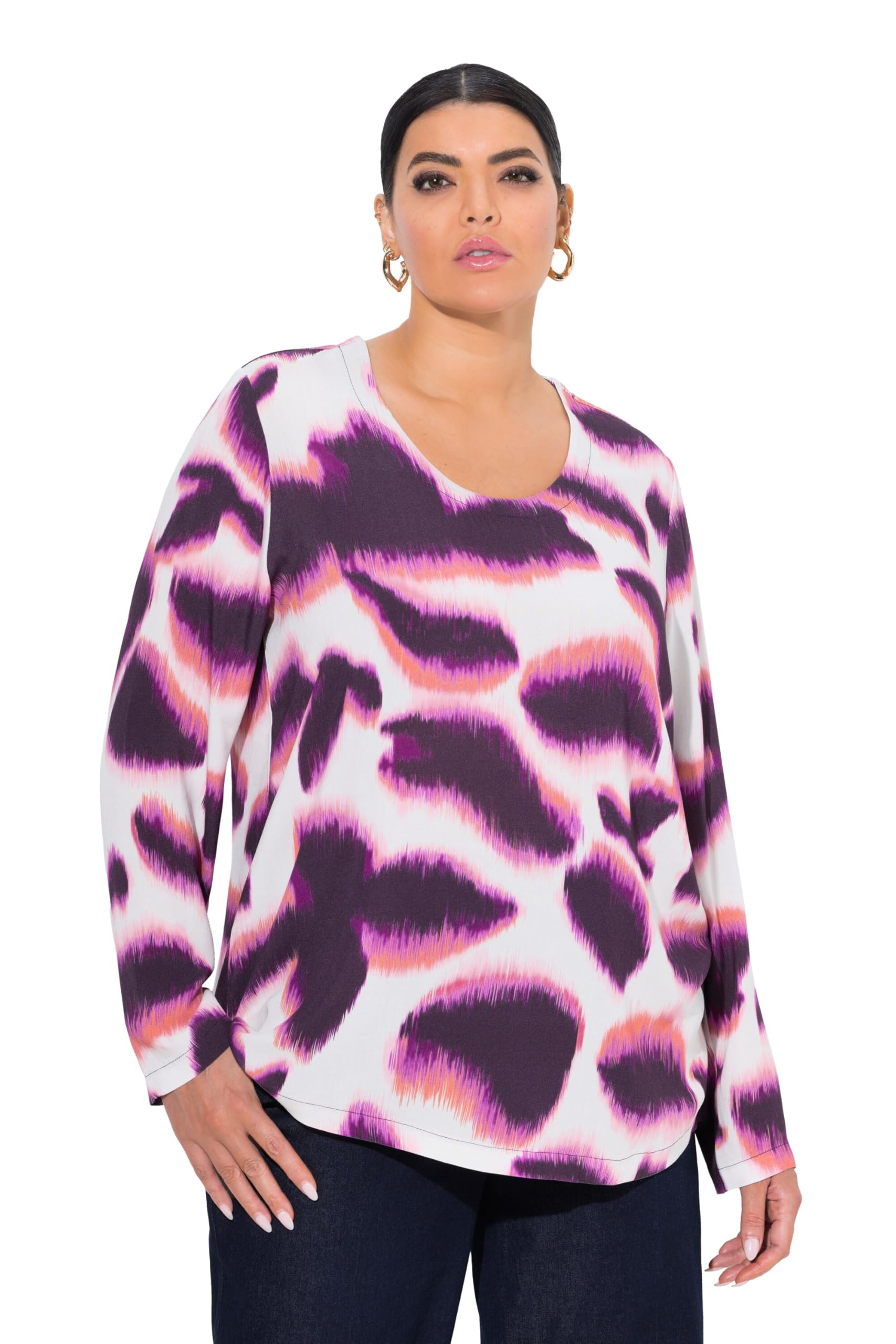 Ulla Popken Damen große Größen Übergrößen Plus Size Blusenshirt, Bedruckt, Rundhalsausschnitt, Langarm 843113