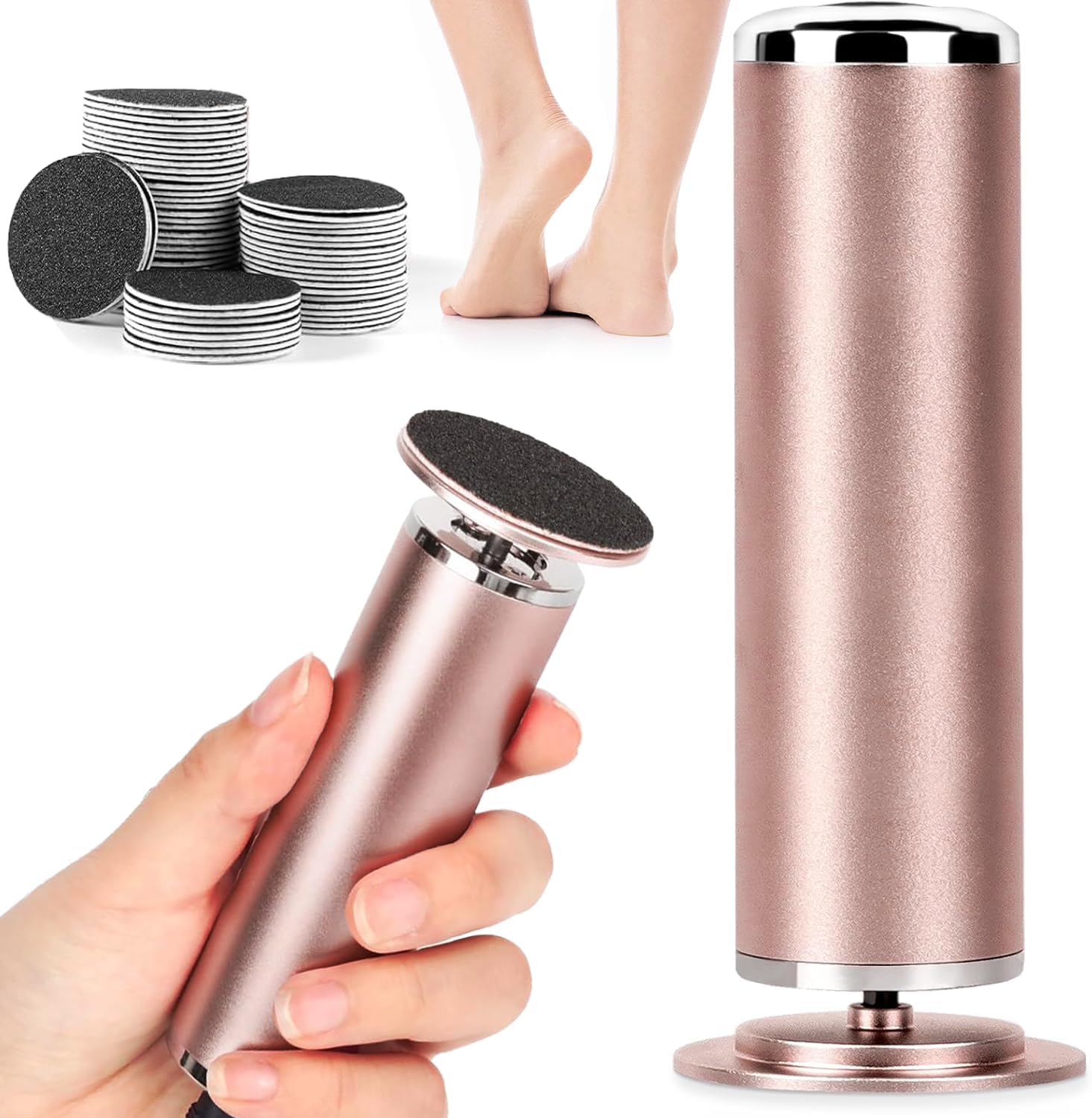 Electric Foot File Callus Remover Kit, Speed Adjustable with 60pcs Sandpaper Discs, Professional Pedicure Tool for Dry Hard Skin (gold)