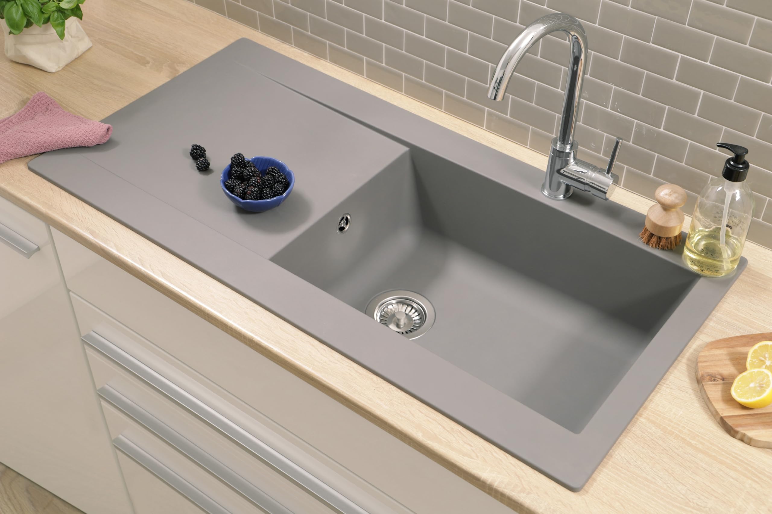 Respekta Denver Mineralitespüle in Betongrau / 1 Becken Einbauspüle in 100 x 50 cm/Spülbecken geeignet für Unterschränke ab 60 cm Breite / DENVER100X501BG