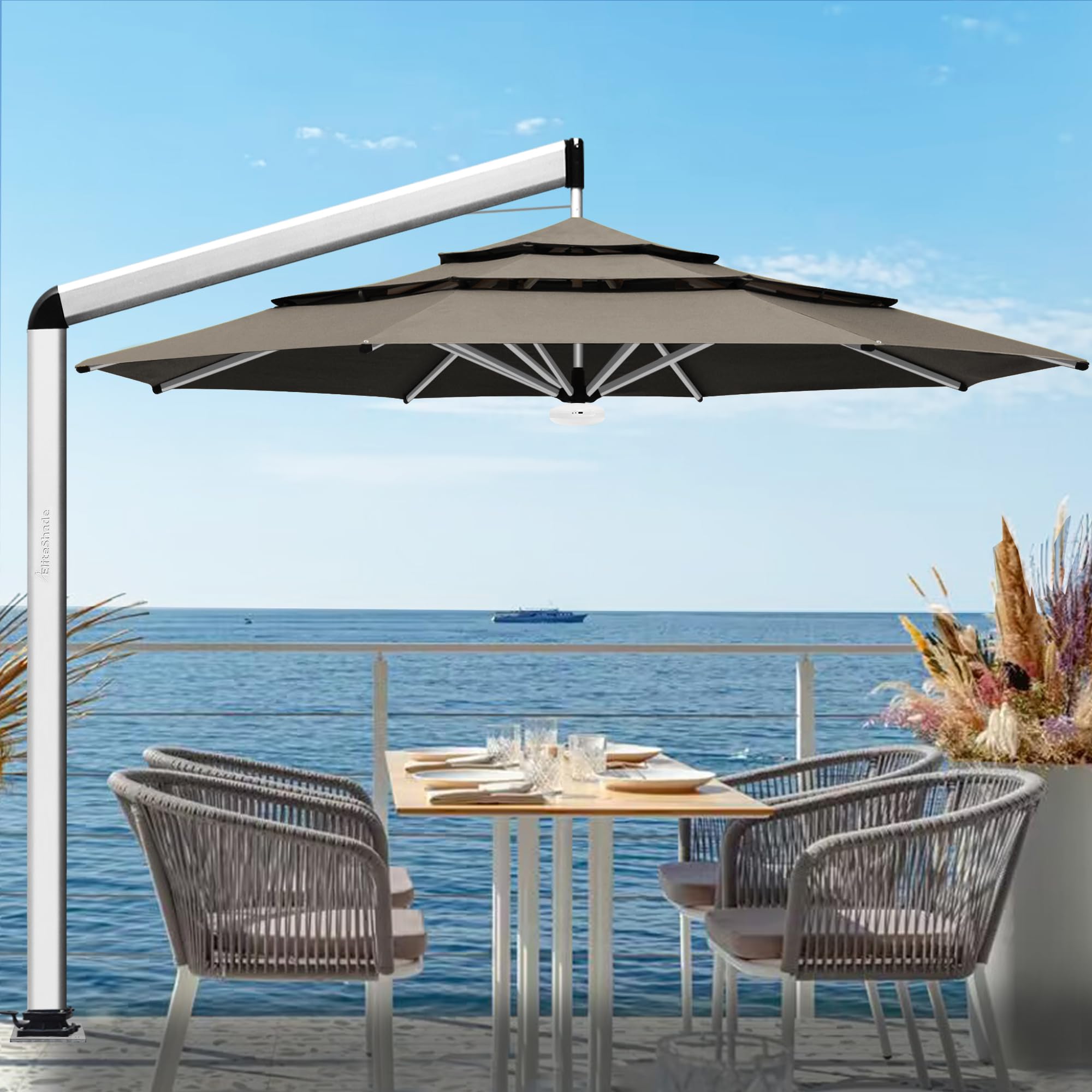 eliteshade patio umbrella type sunbrella 11ft 3 tiers with ventilation Cantilever 360° Tilt W x 12 Ft. EliteShade USA 10-Year-Non-Fading 9Ft 3